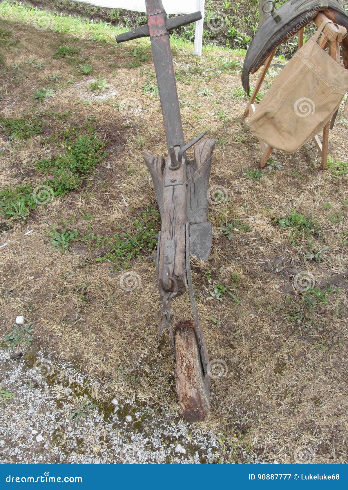 Agricultural Old Wooden Plow on the Ground Stock Image Image of