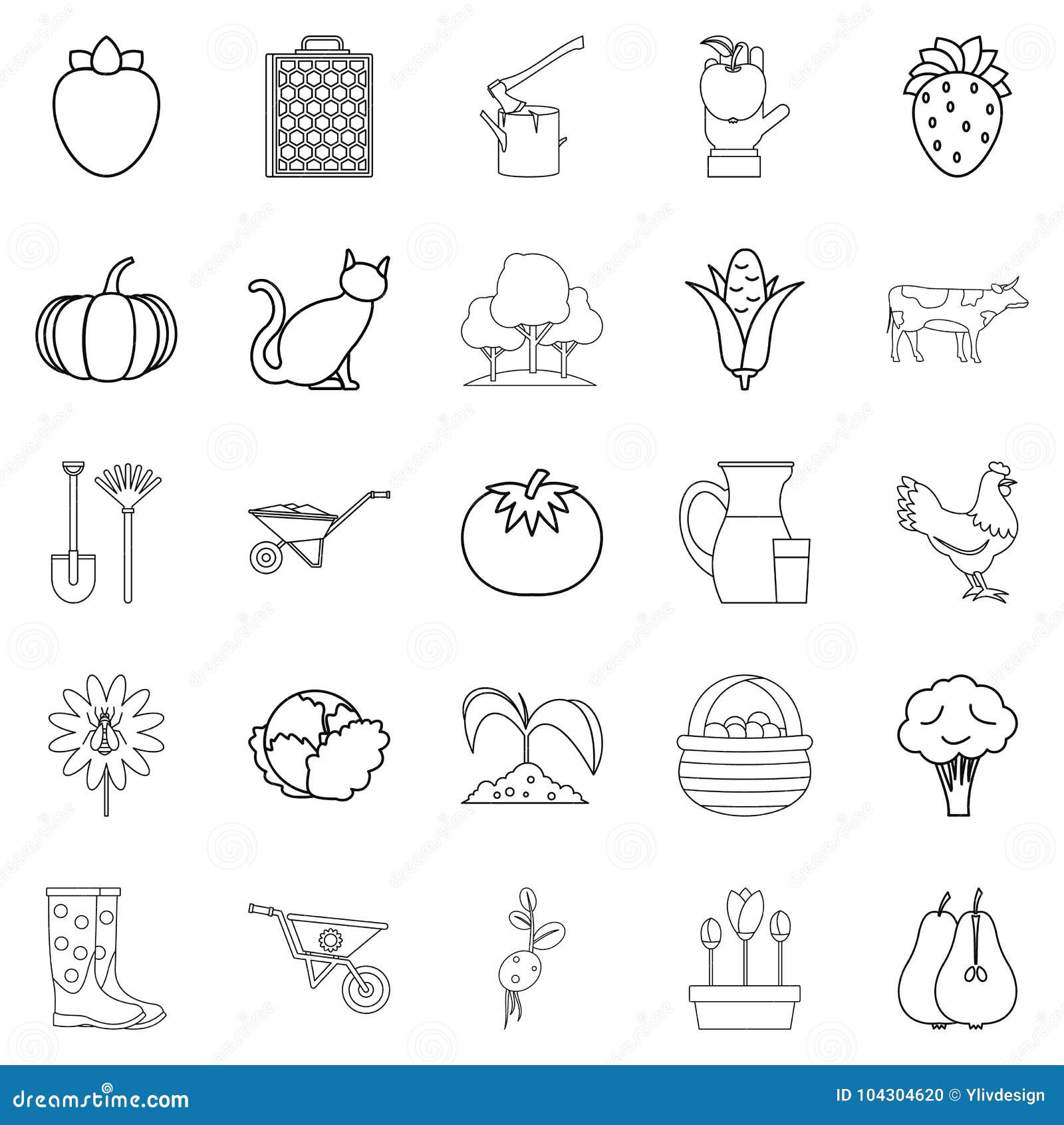 agriculturalist icons set, outline style