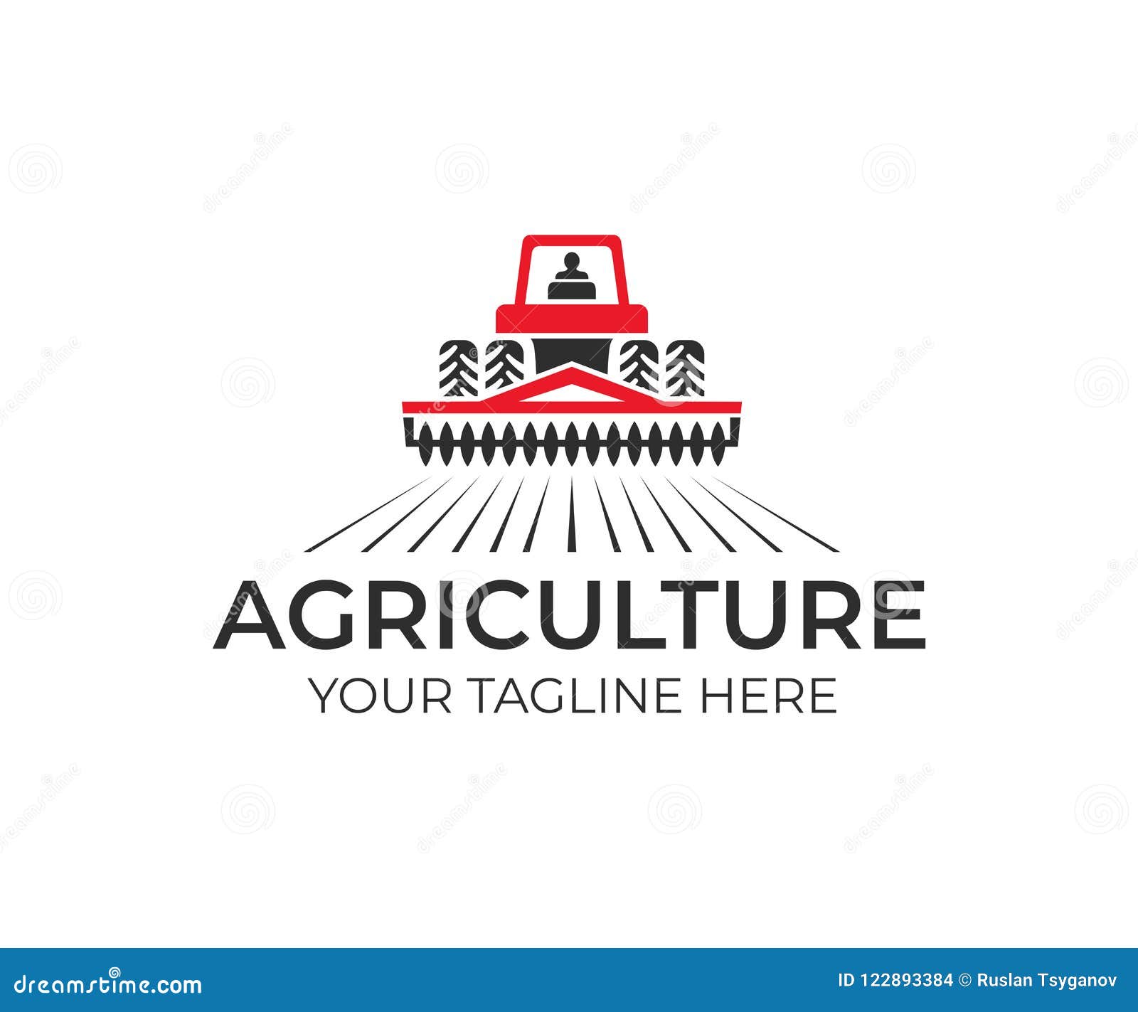 agriculture and farming with tractor with cultivator and plow, logo . agribusiness, eco farm and rural country,  desig