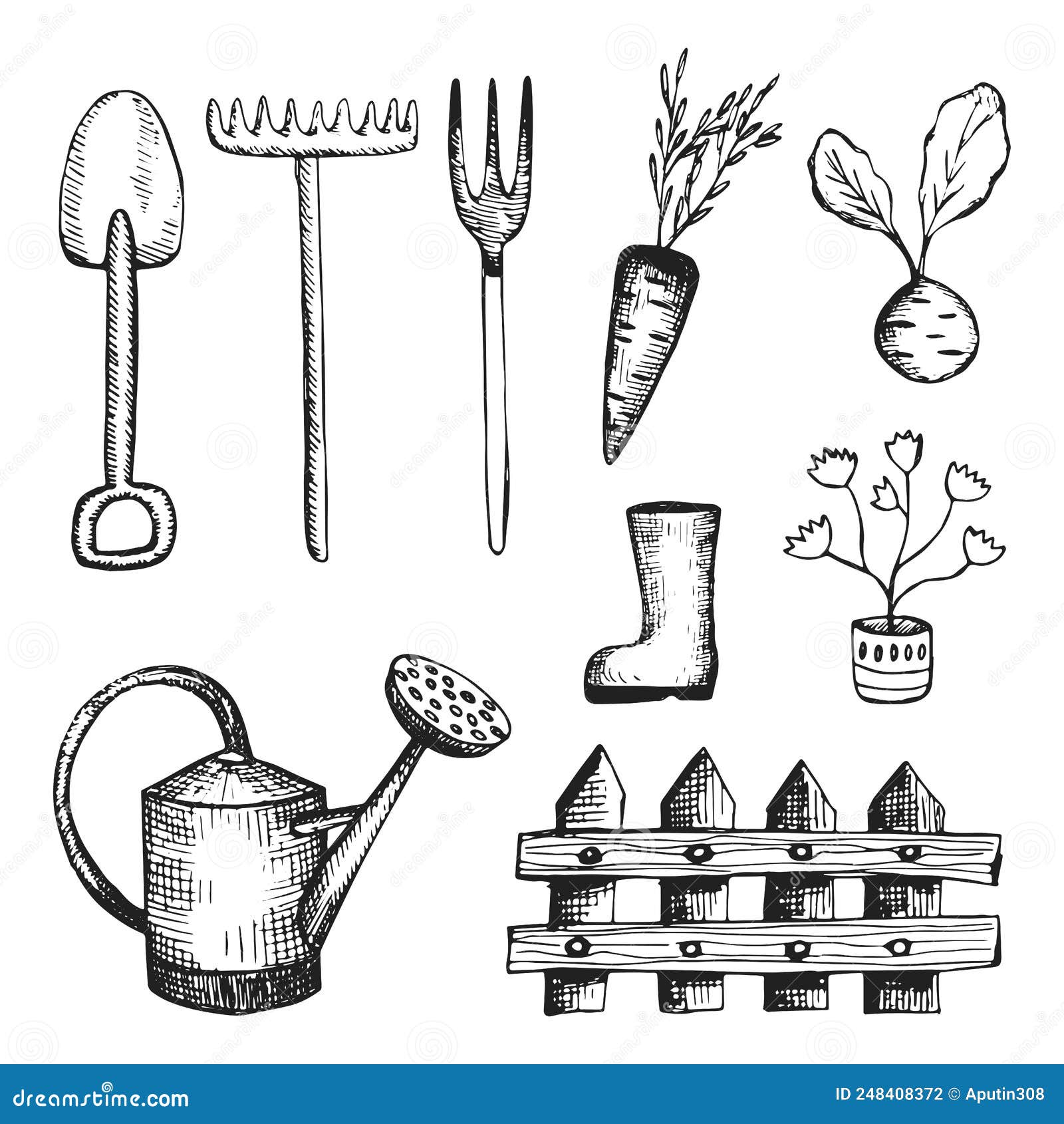 Garden Tools Doodle Set. Hand Equipment for Gardening, Farming, Agriculture.  Vector Icons in Sketch Style on White. Stock Vector - Illustration of  element, agriculture: 217474354