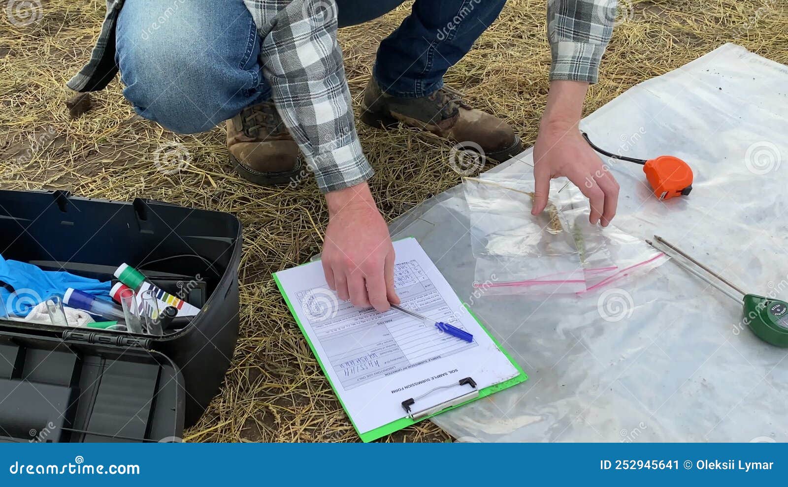 Agronomist Preparing Grain Sample for Laboratory Analysis Outdoors