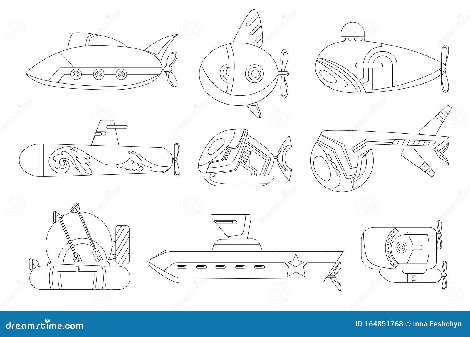 Batiscafo submarino amarelo e contorno submarino para colorir