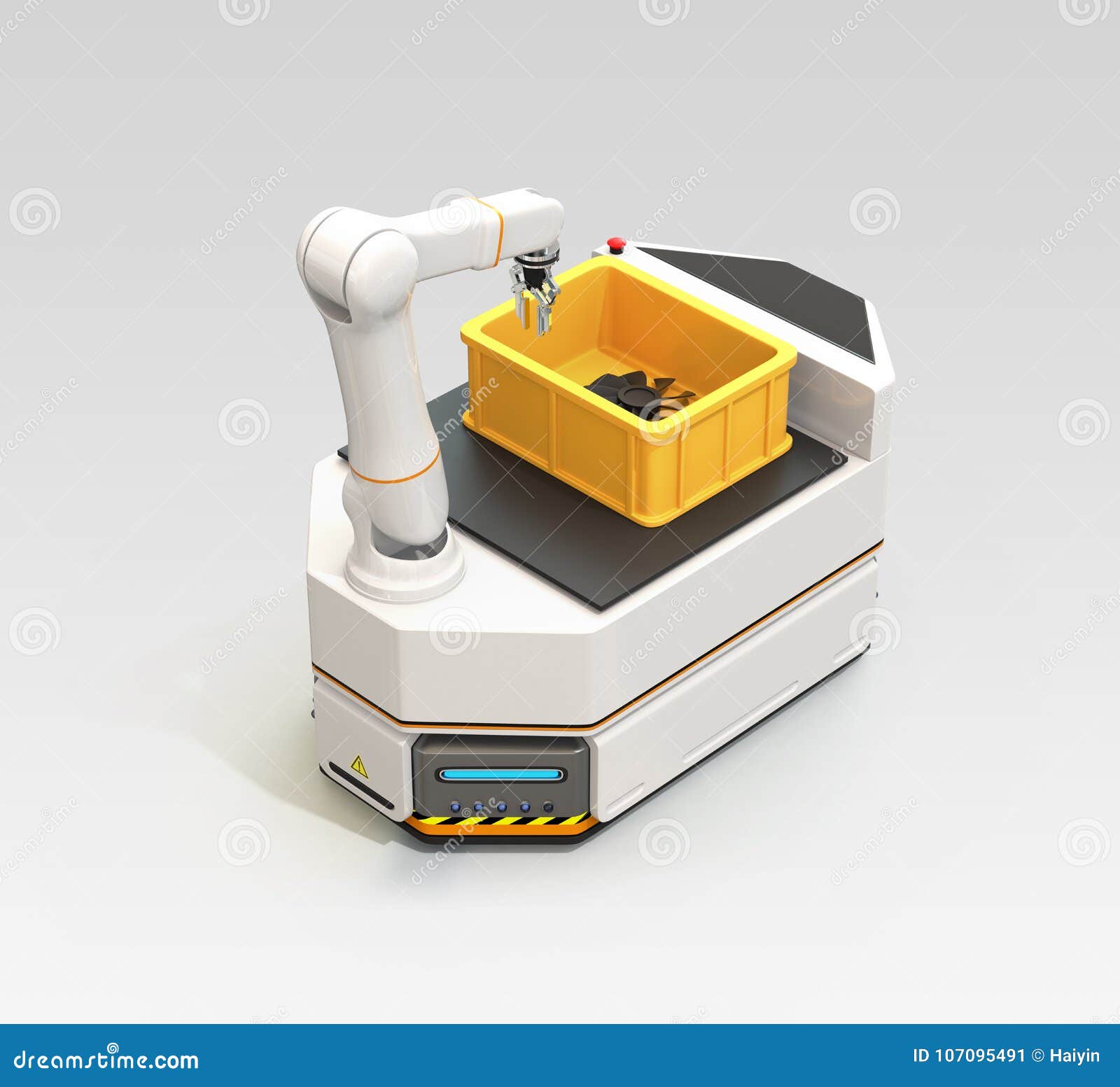 Agv With Robotic Arm On Gray Background Stock Photo