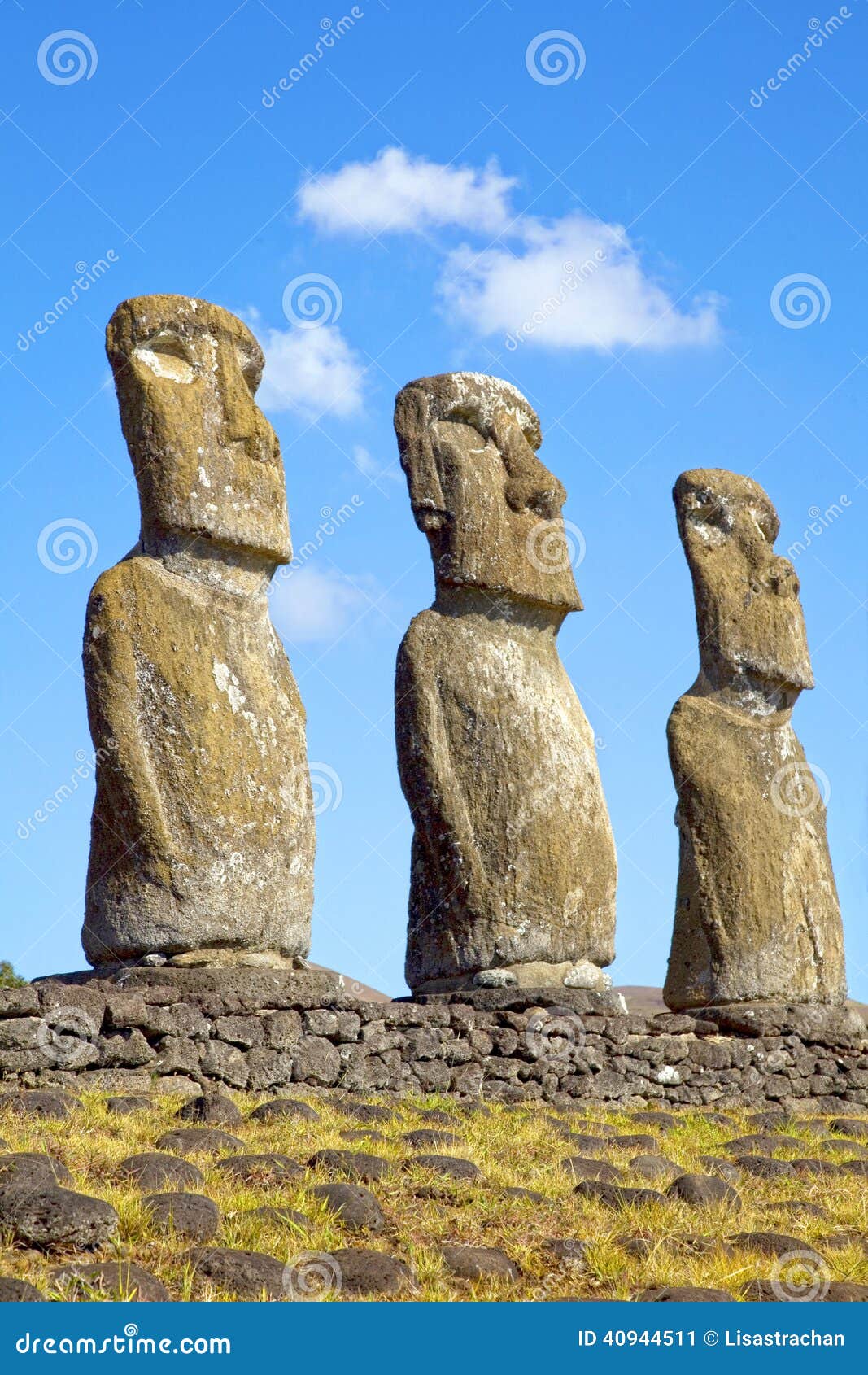 Seven moai statues at ahu akivi, easter island, chile 