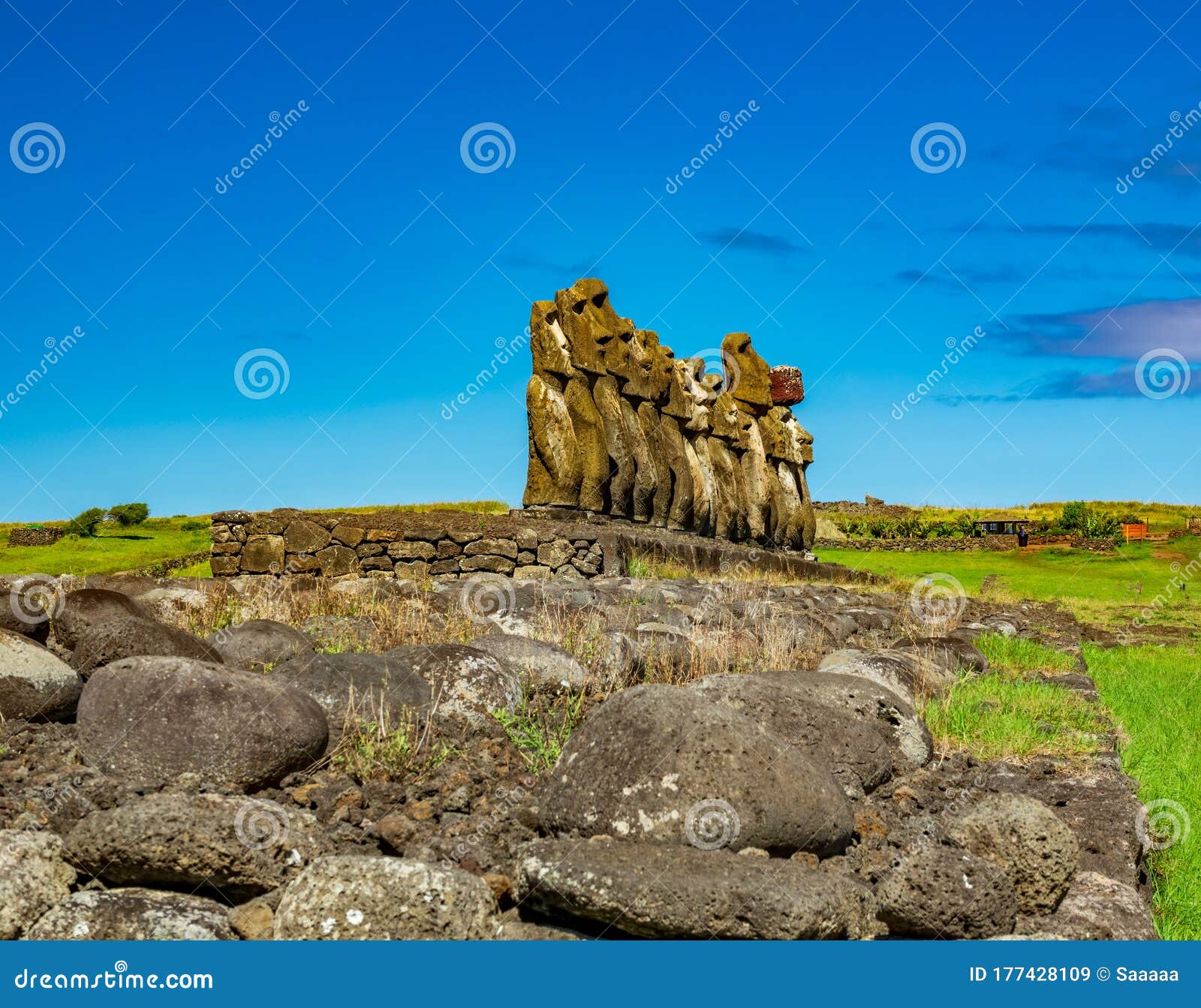 ahu tongariki moai platform profile view with text space