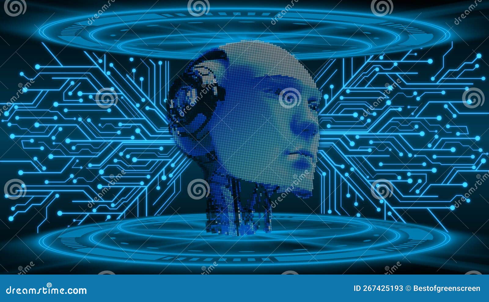 ai or artificial intelligence - abstract 3d robotic head is floating in virtual cyberspace between information connecting lines