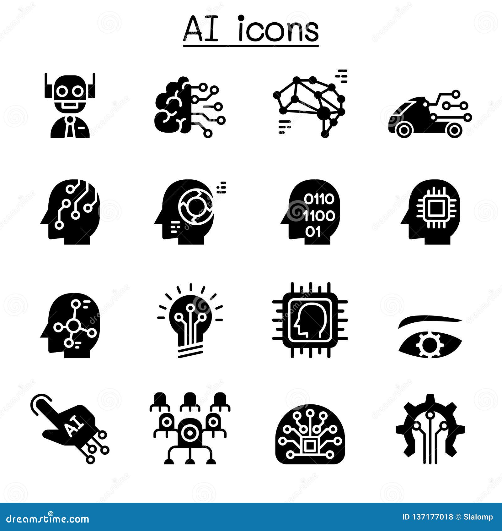 ai, artificial intelligence icon set