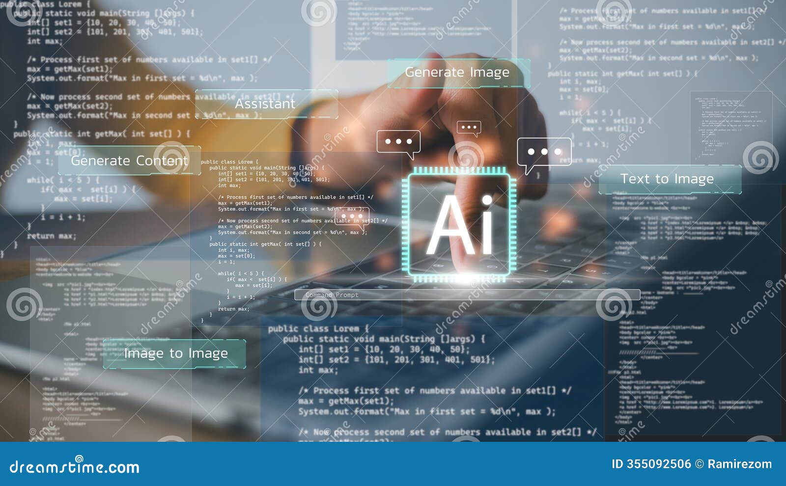ai artificial intelligence. a programmer using ai technology for data analysis, coding computer language with digital brain,