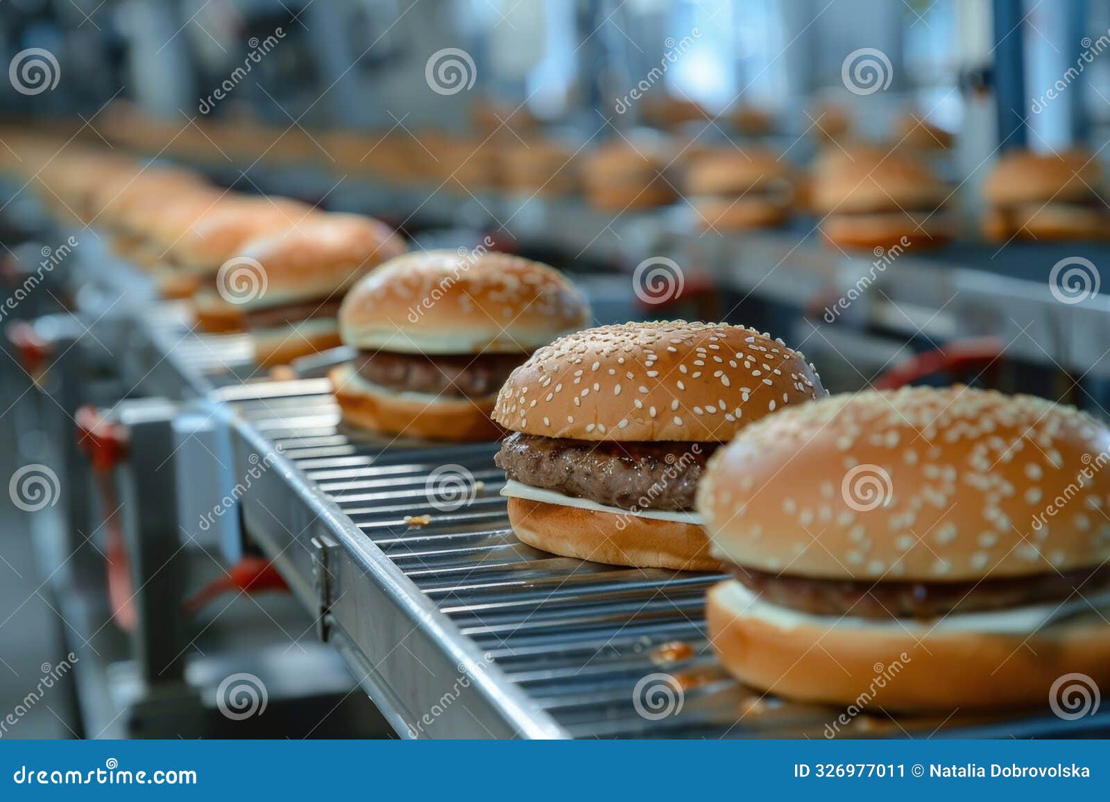 ai burger production line showcasing new taste technology, futuristic food processing