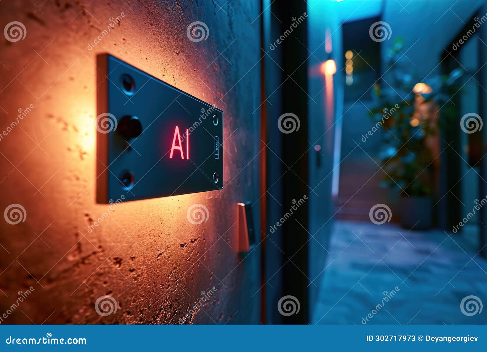 An AIcontrolled Electrical Panel in the Hallway of a House. Glowing