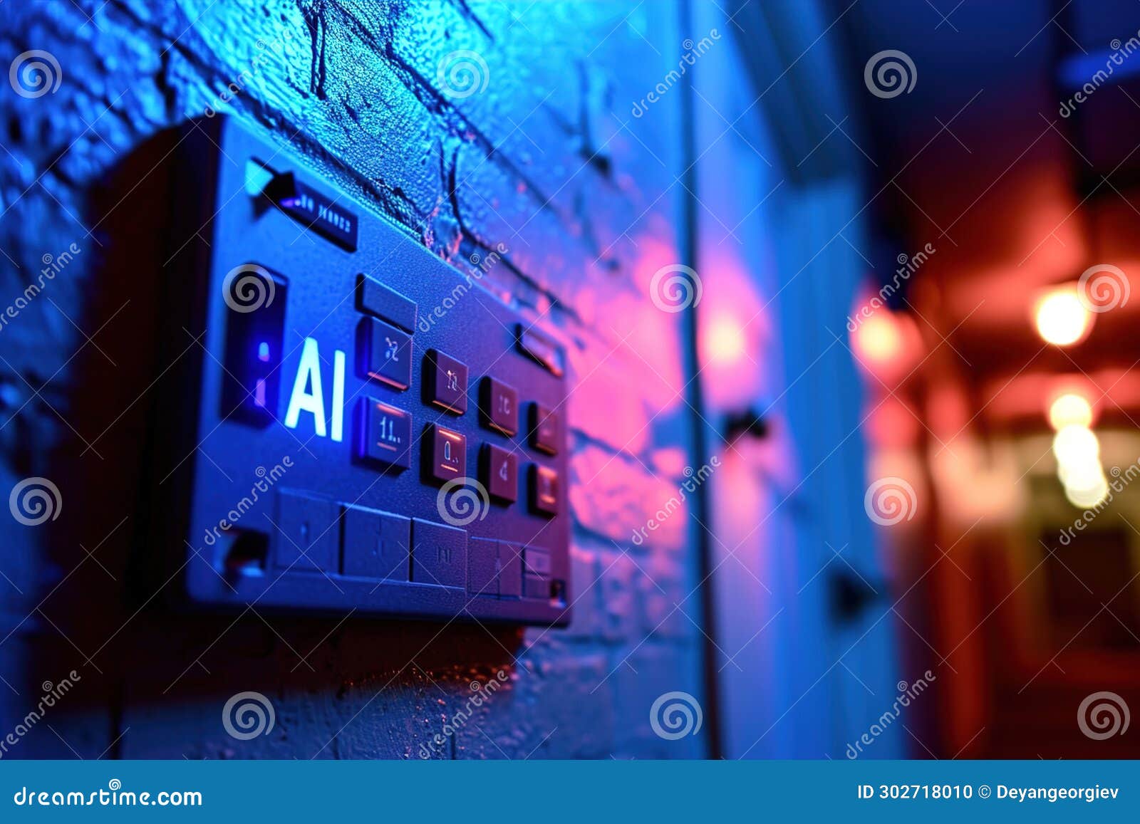 An AIcontrolled Electrical Panel in the Hallway of a House. Glowing