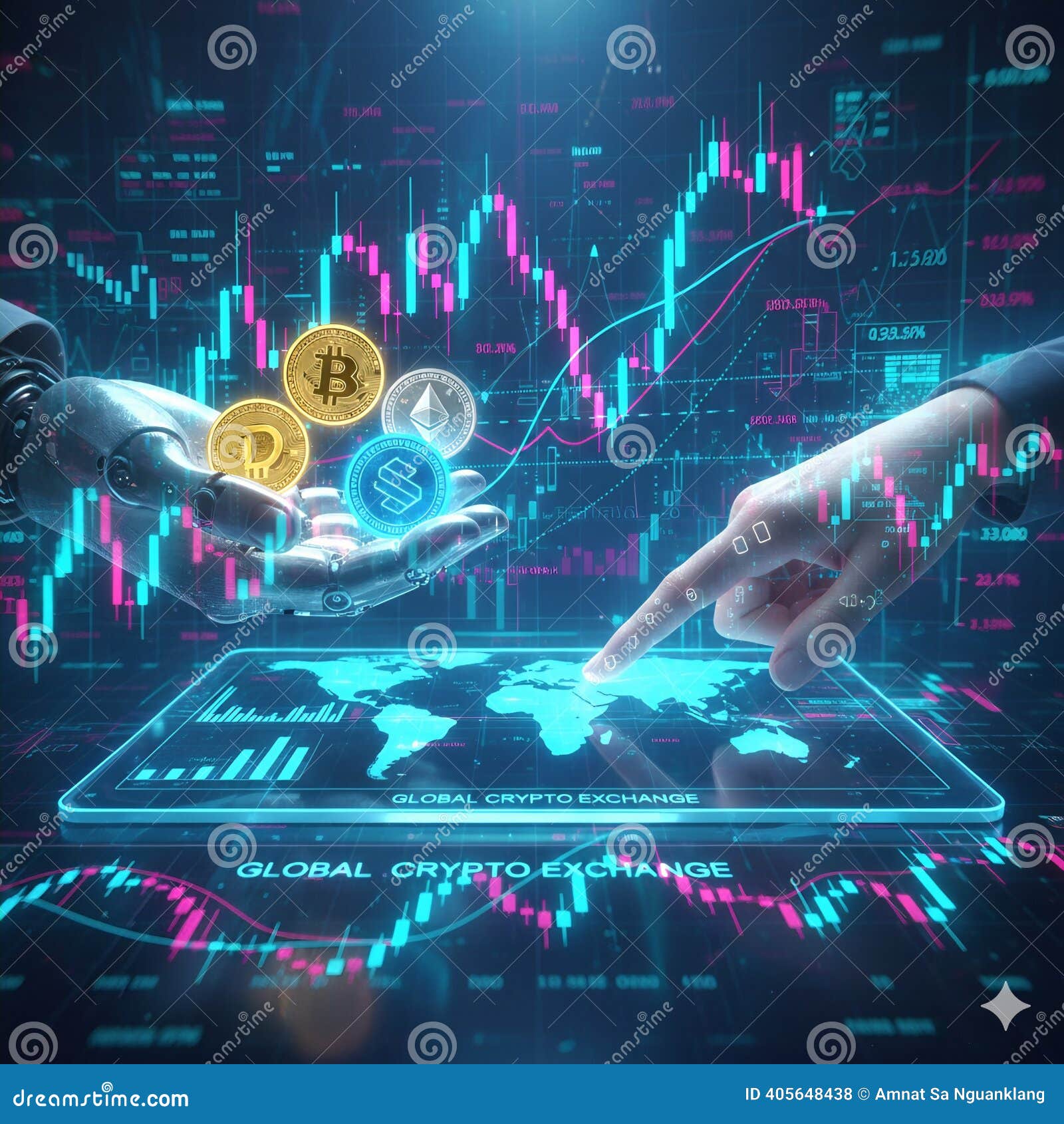 AI-Driven Crypto Exchange stock illustration. Illustration of intelligence  - 405648438