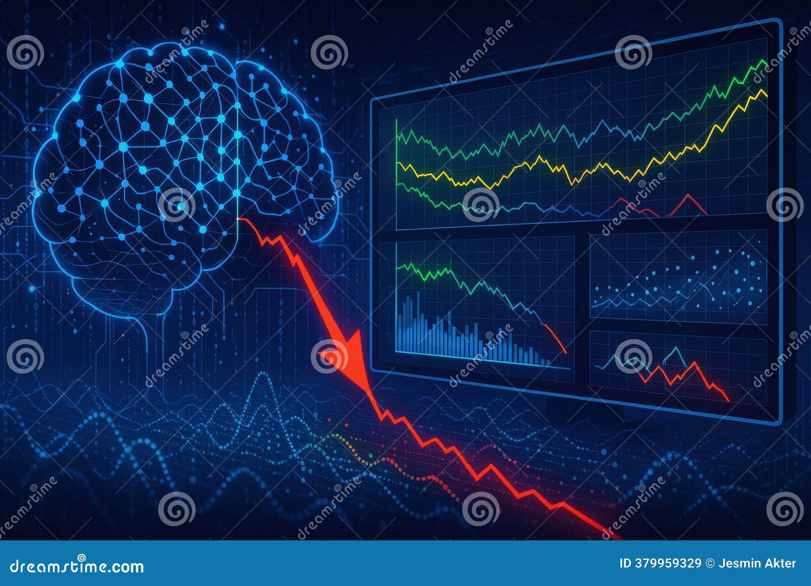 AI and Data Analytics for Predicting Stock Market Trends and Performance  Stock Illustration - Illustration of brain, downward: 379959329