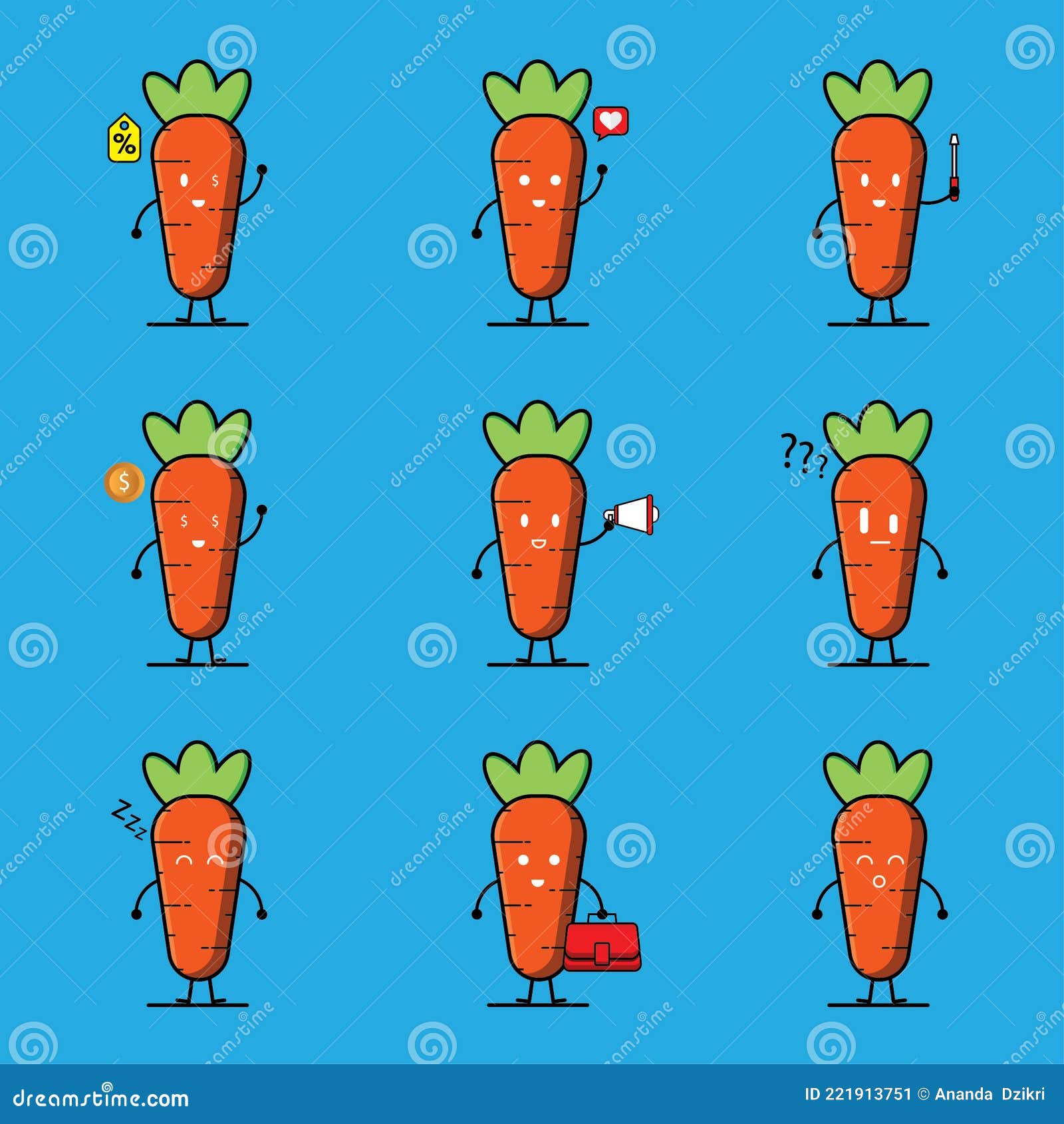 Set of Illustration Carrot Character Stock Vector Illustration of