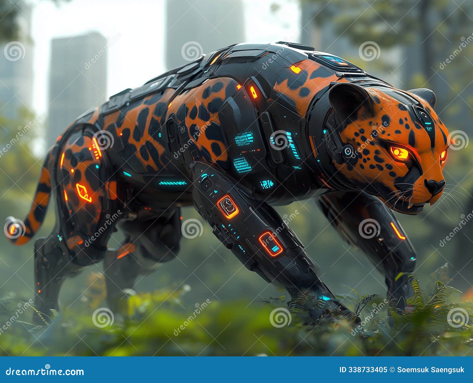ai-enhanced cheetah in cyber world. generative ai