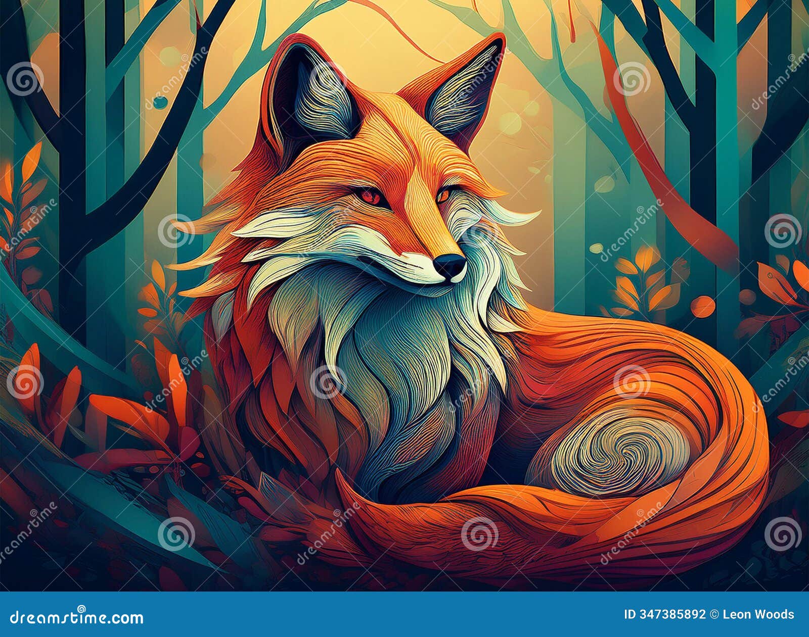 an ai-generated abstract image of a fox in a forest