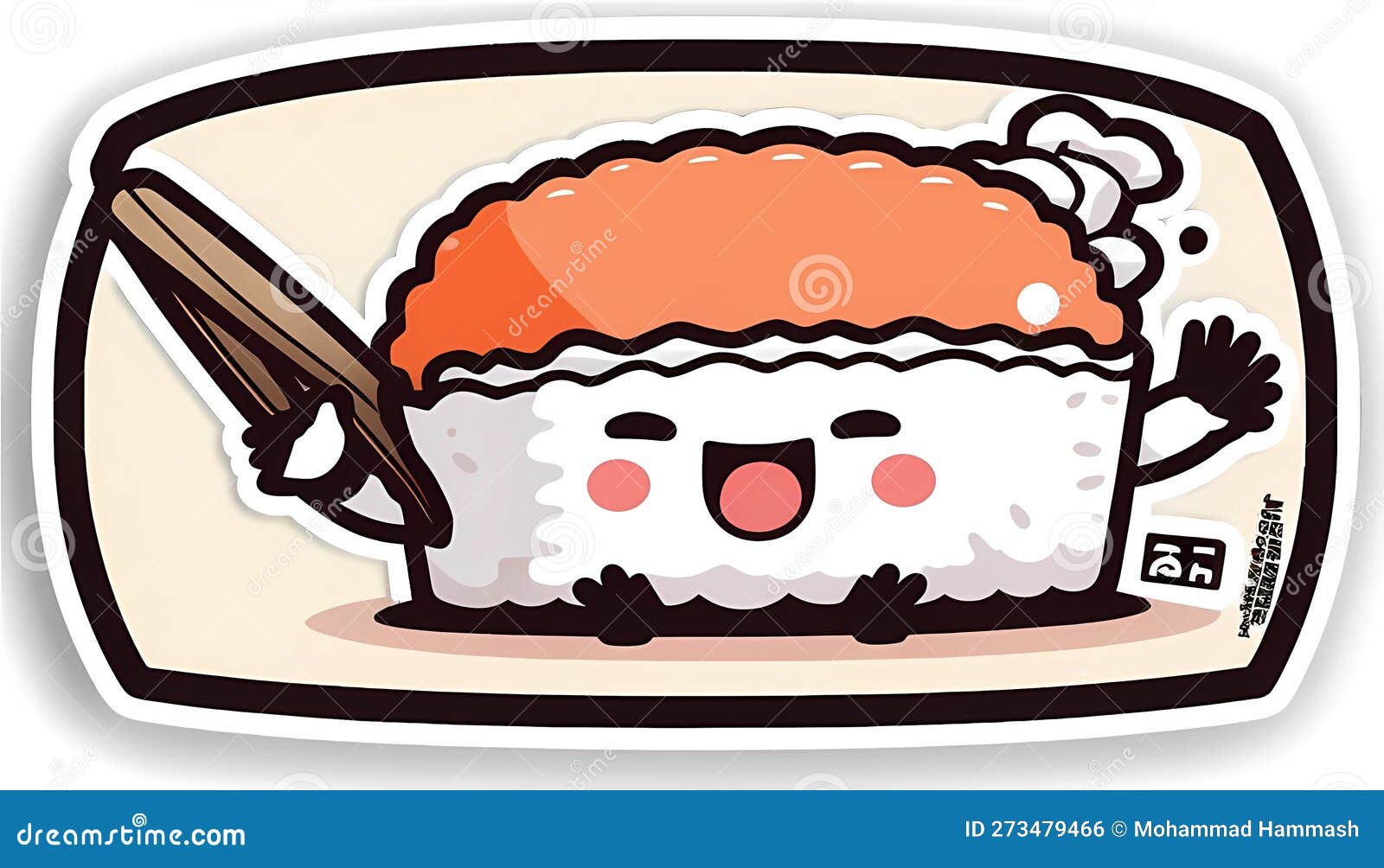 Kawaii Sushi Mascot In Cartoon Style. Cute Uramaki With Salmon For Menu ...