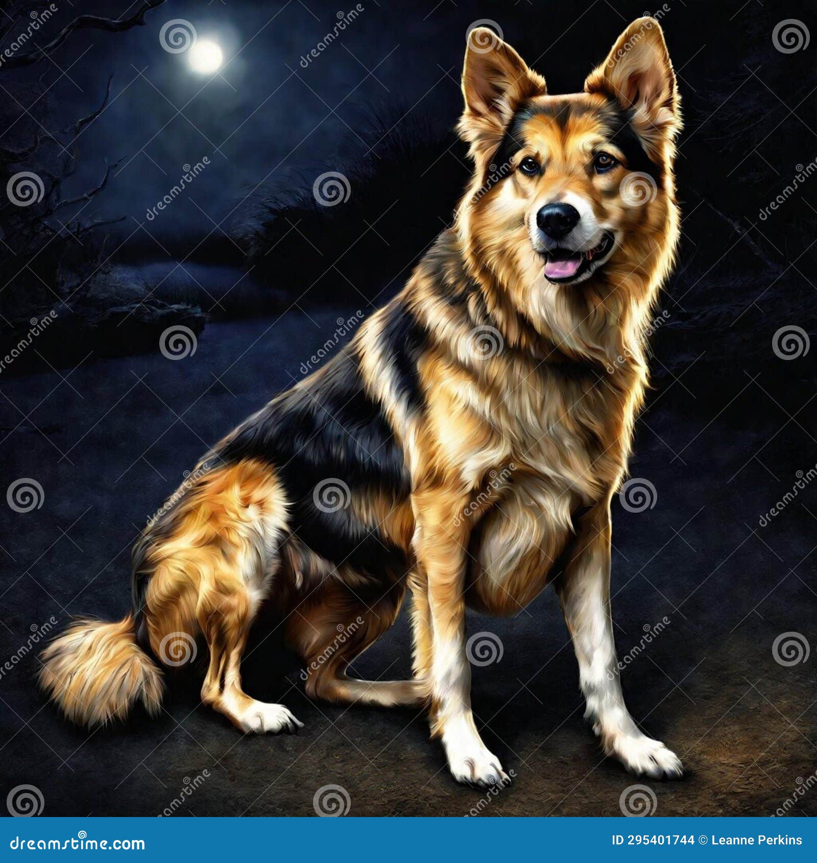 Dog in moonlight stock illustration. Illustration of wildlife 295401744