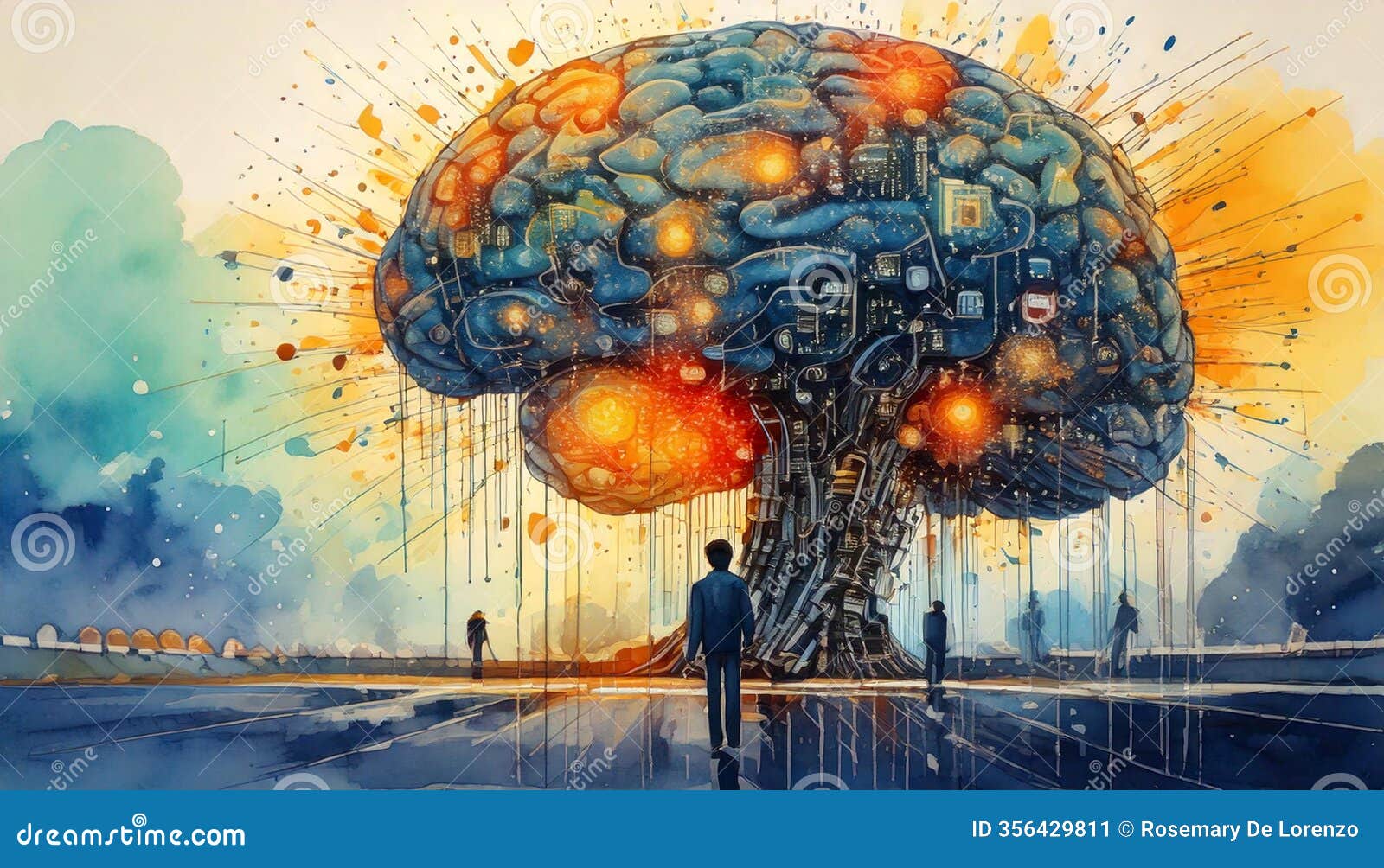 ai-generated brain tree of innovation: a watercolor vision