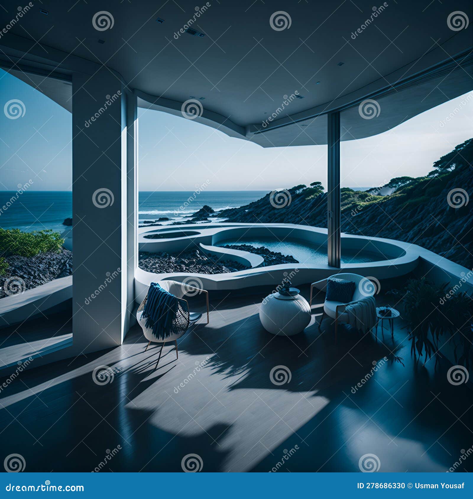 Ai Generated a Breathtaking Ocean View from a Room with Large Windows ...