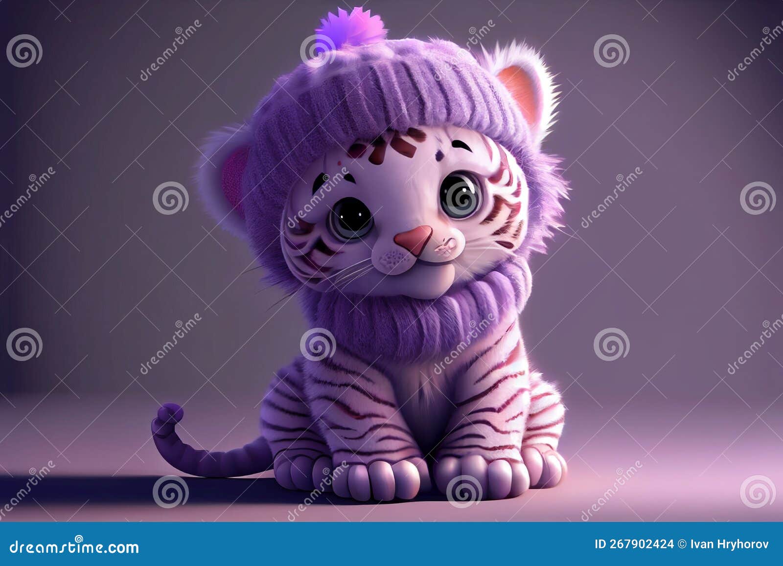 Cute Adorable Tiny Tiger - AI Generated Cartoon Black and White Cat