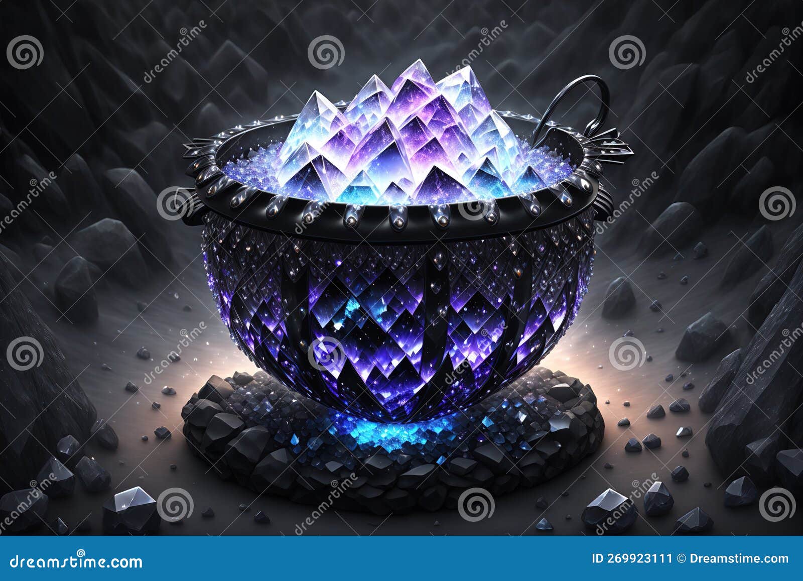 Cauldron Made from Crystals, Deep Black Down Lighting by AI Generated