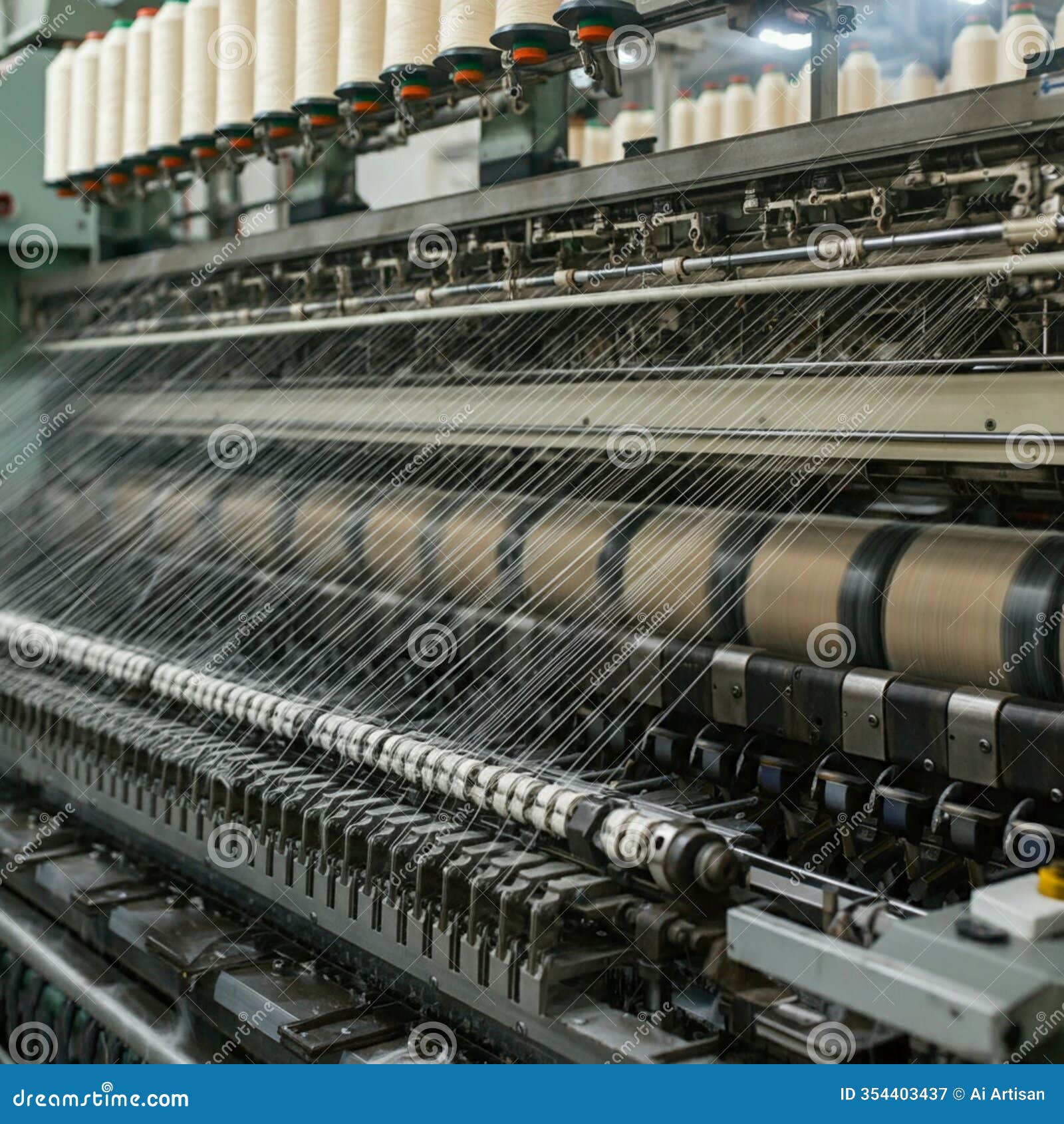 ai-generated close-up of industrial textile machine with thread spools