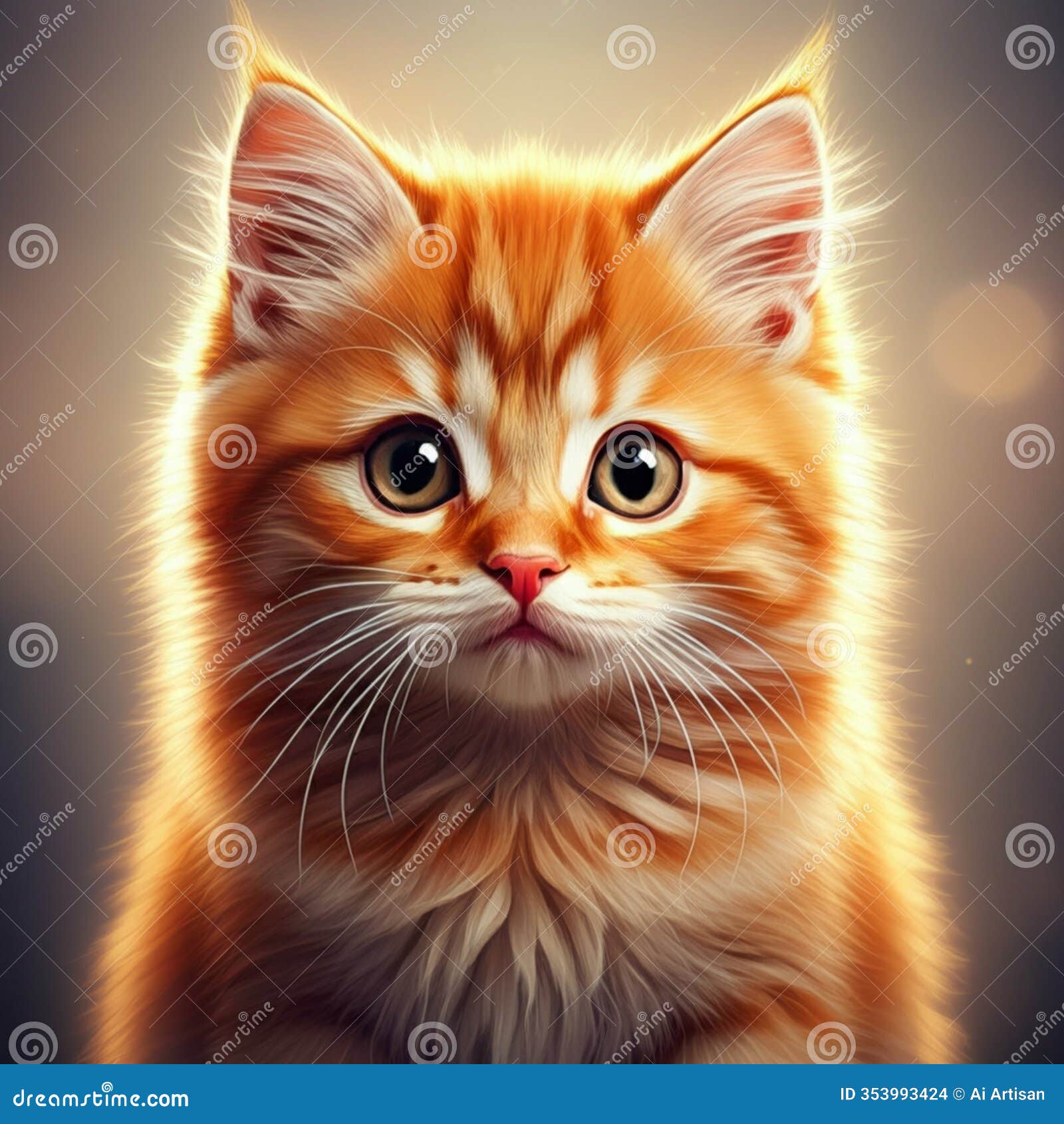 ai-generated close-up of an orange kitten with large eyes and fluffy fur