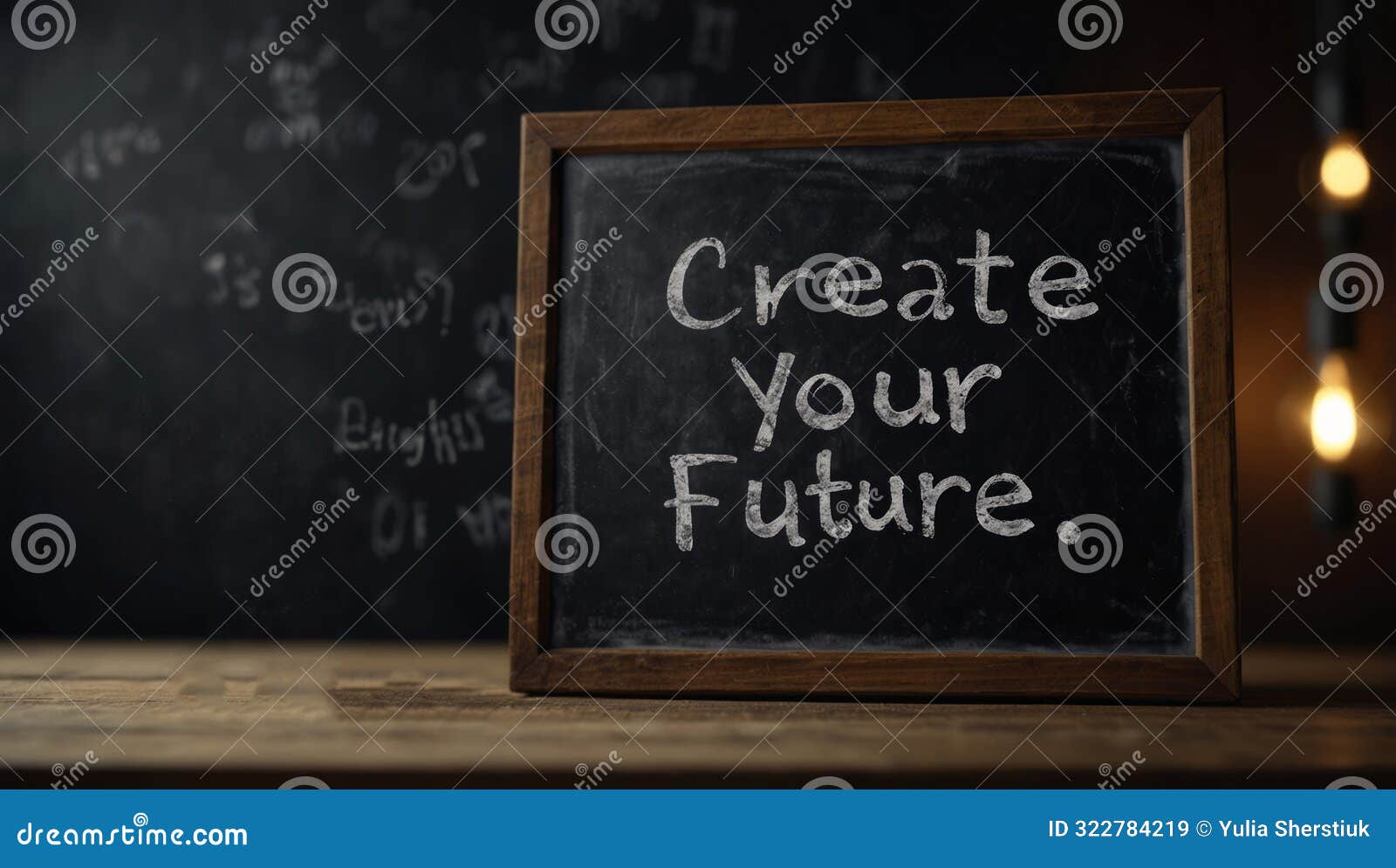 create your future text on blackboard, business concept background.
