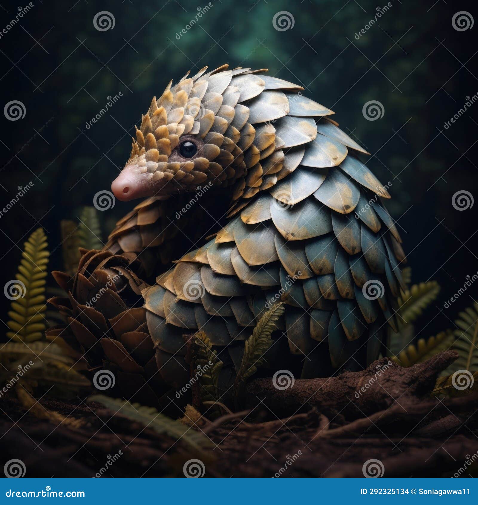 A Critically Endangered Pangolin Curled Up in a Defensive Posture by AI