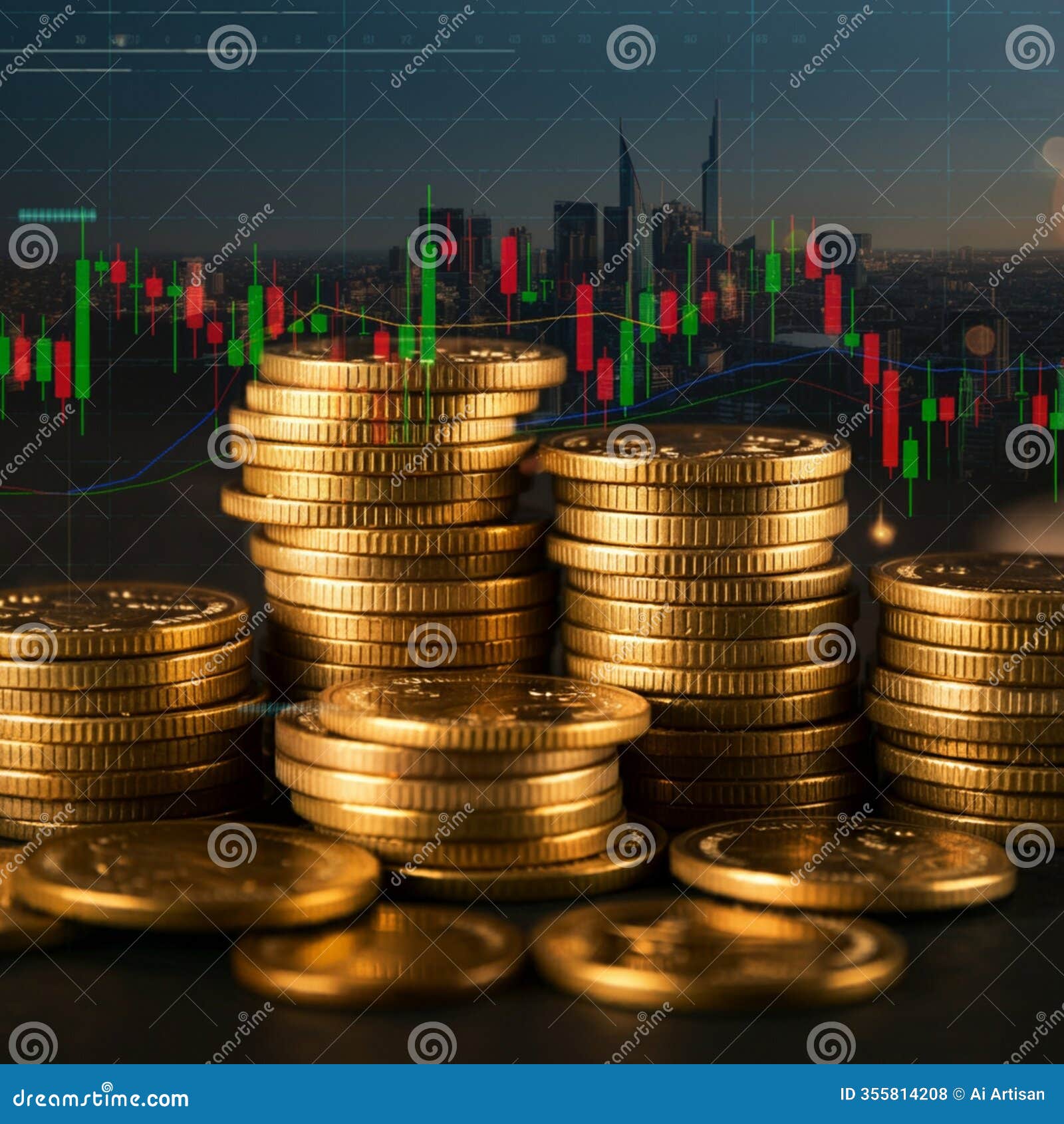 ai-generated image: upward trending graph overlaid with globe