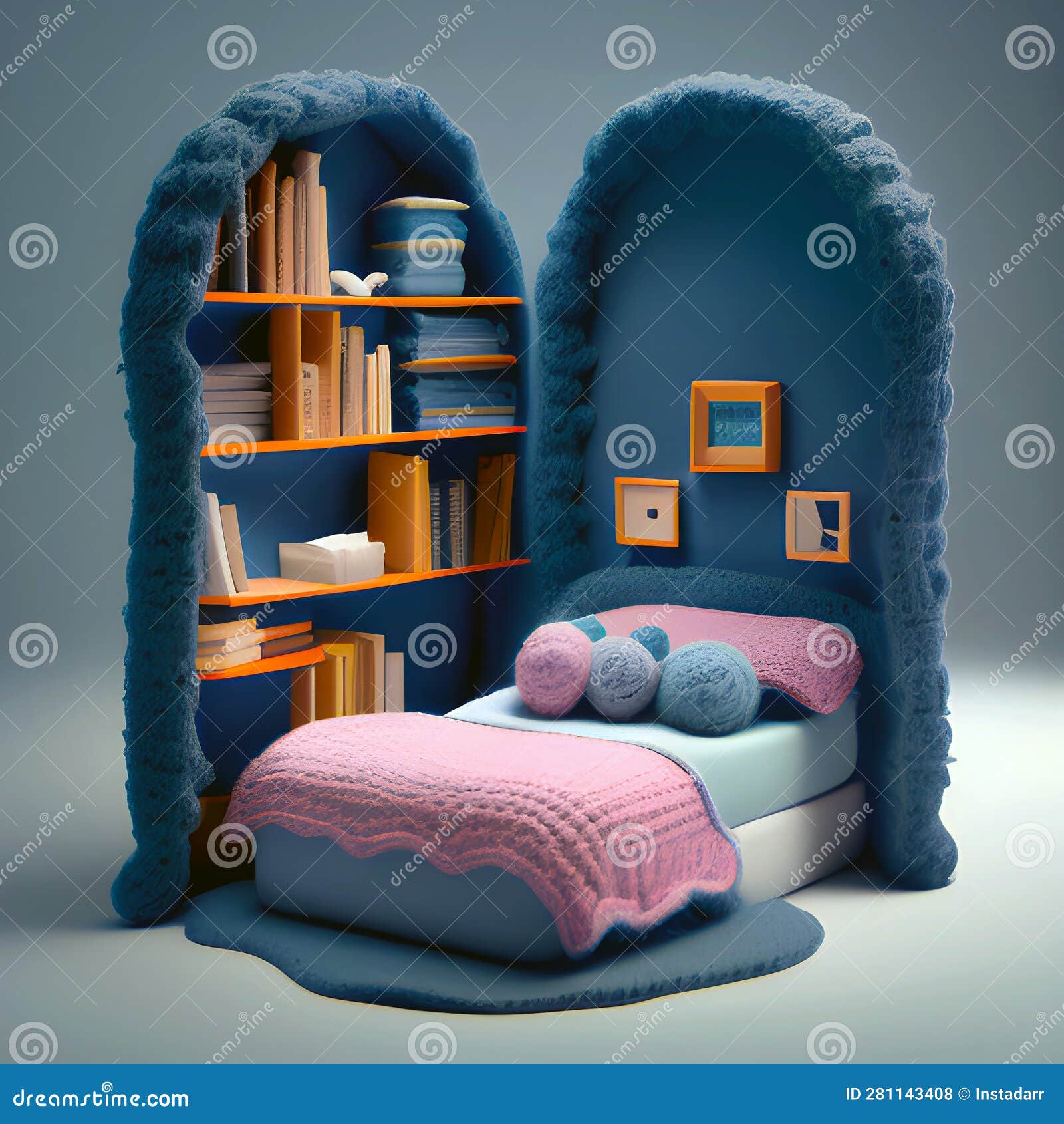 Ai Generated, Graphic, Mockup, Isometric View of Cute Sleeping Corner
