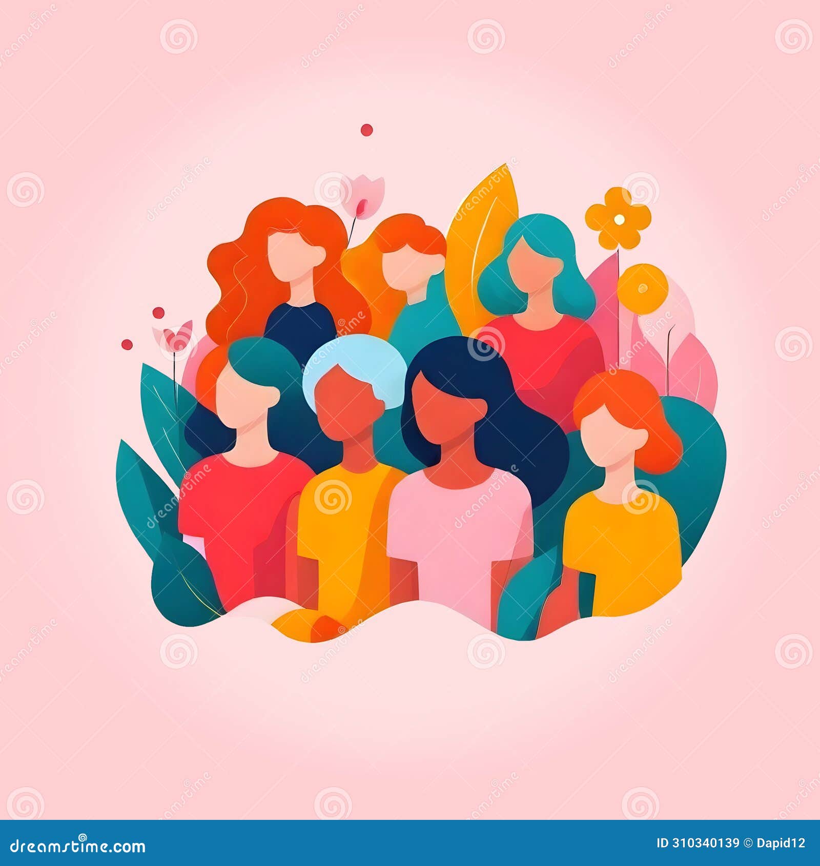 group of diveristy woman, flat   