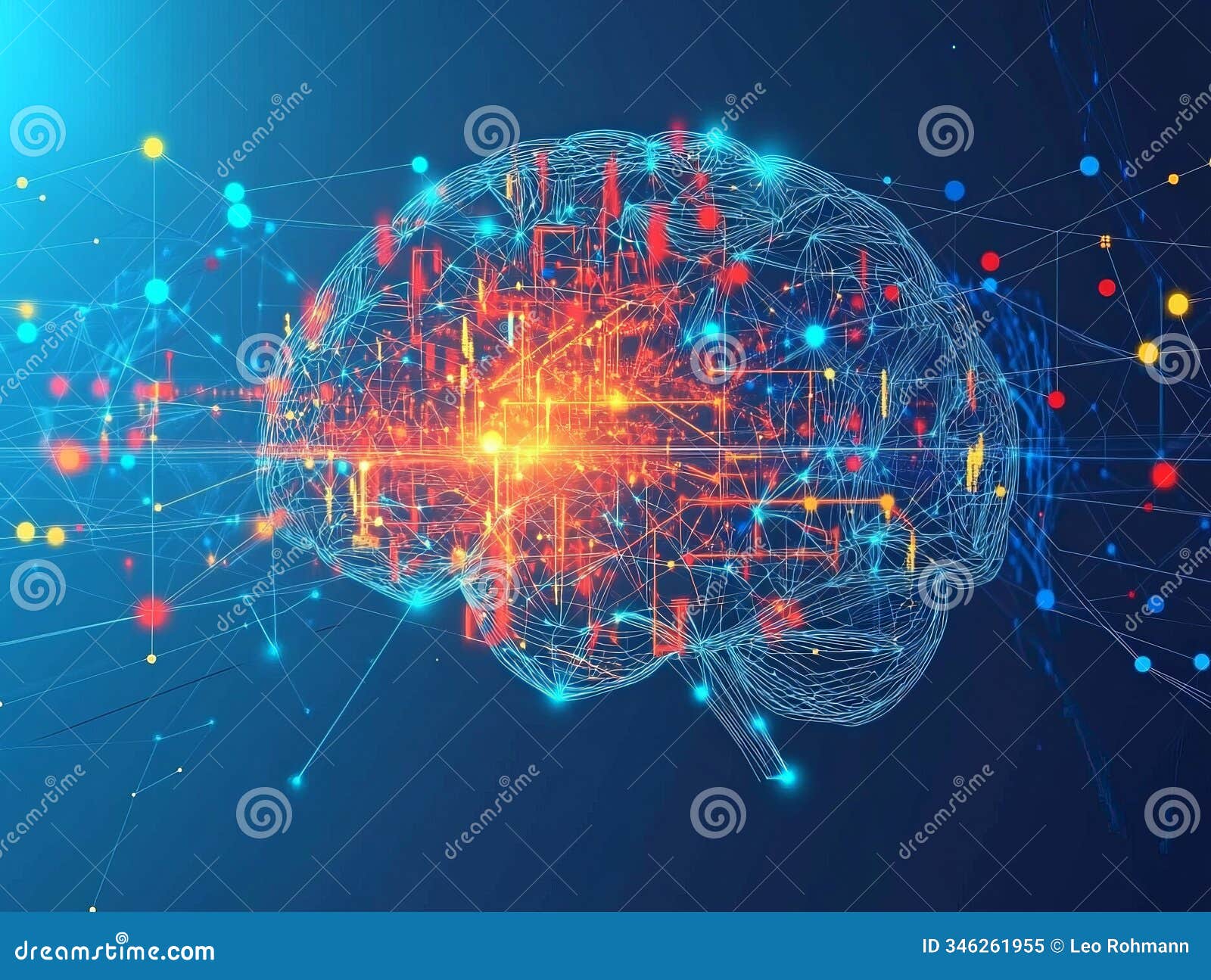 digital glowing blue brain with intersecting neural networks and data streams izing advanced ai and human cognitive resea