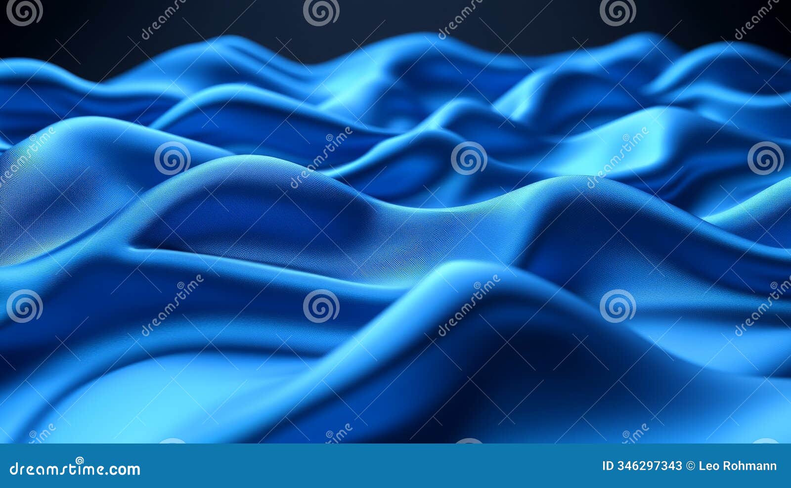 smooth blue fabric like waves with glowing highlights and soft shadows, izing elegance, modernity, and luxurious textile