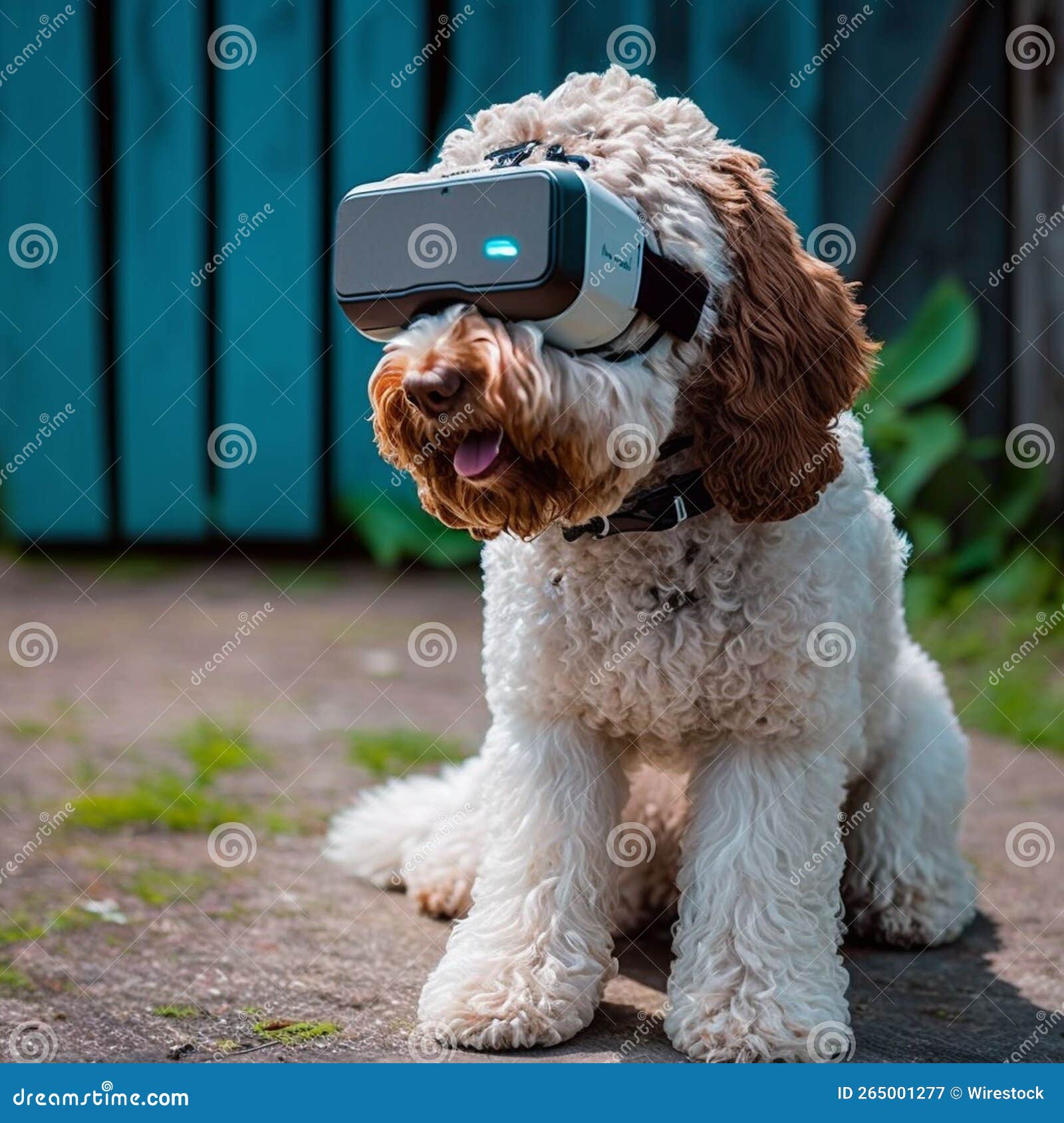 AI Generated Illustration of an Australian Labradoodle Wearing VR