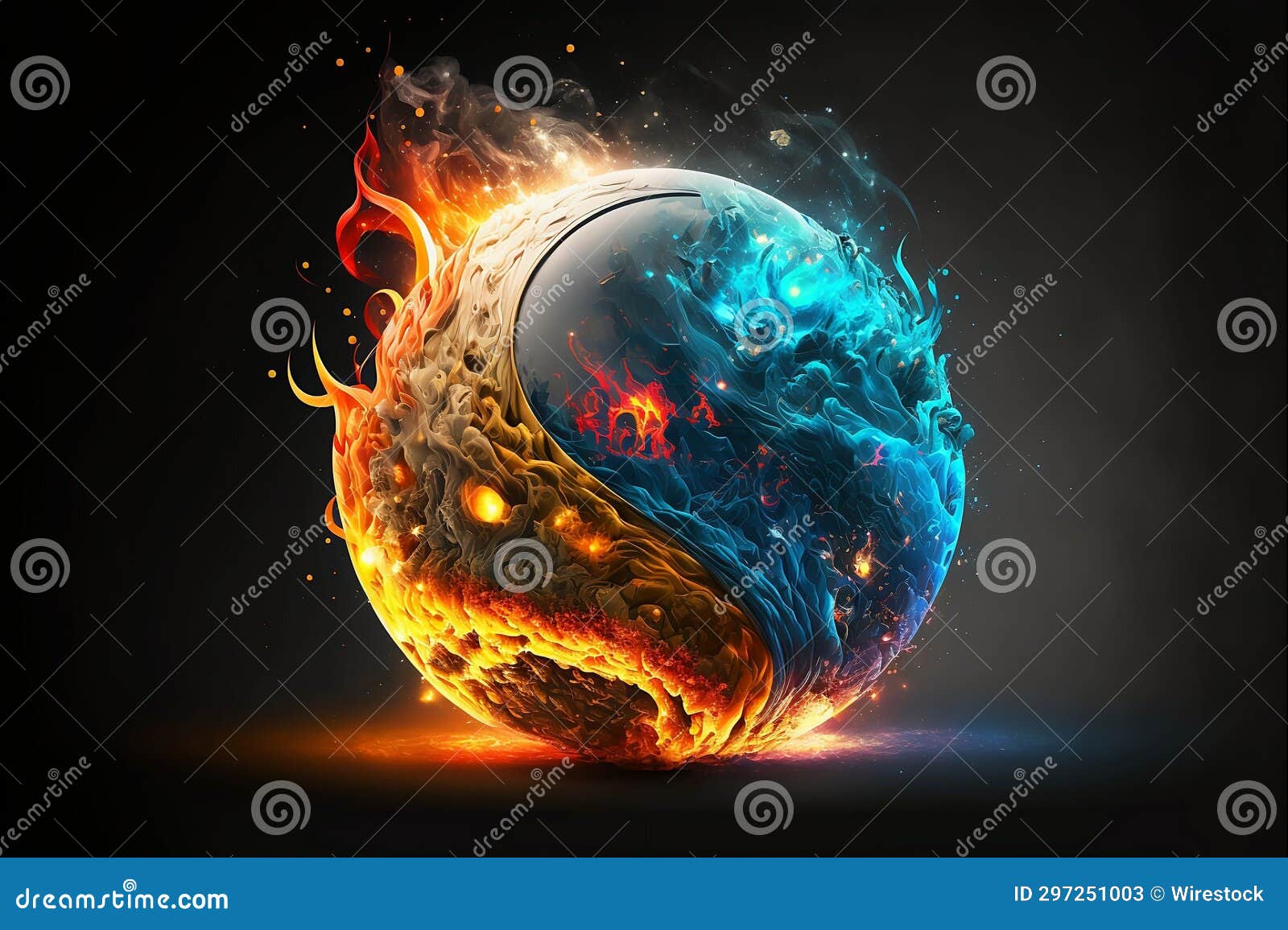 AIgenerated Illustration of a Ball with Fire and Water. Concept of the