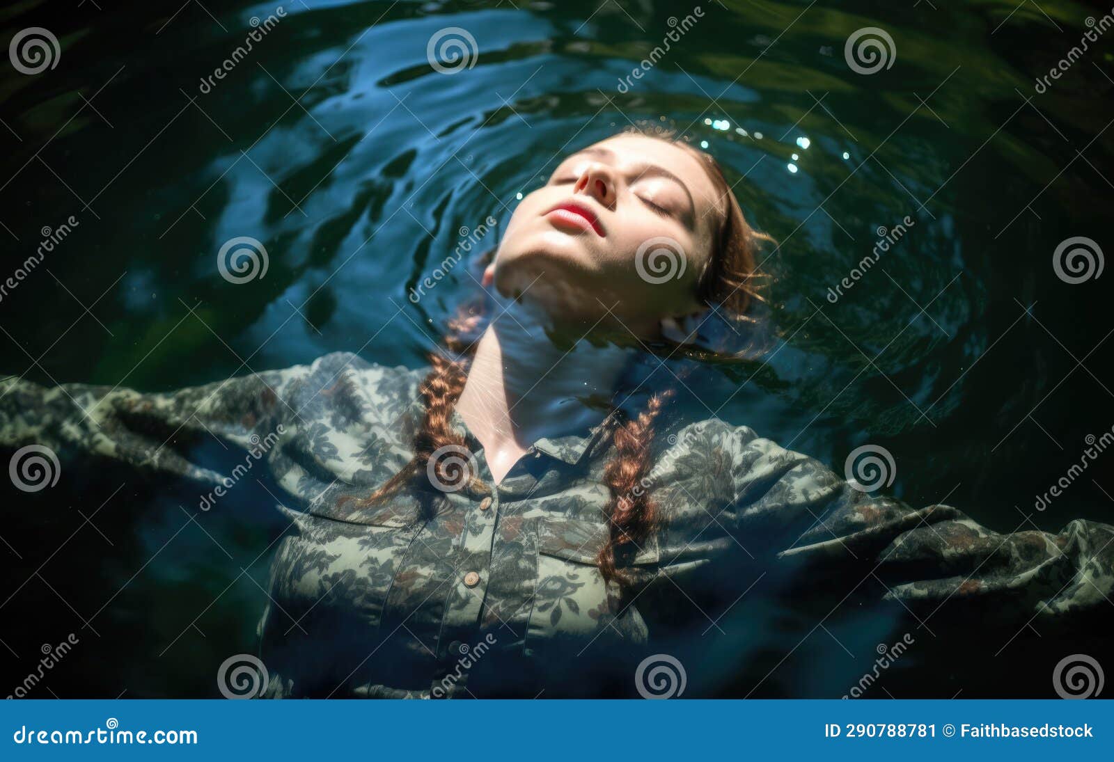 Baptism. Beautiful Young Woman with Closed Eyes in Water in the ...