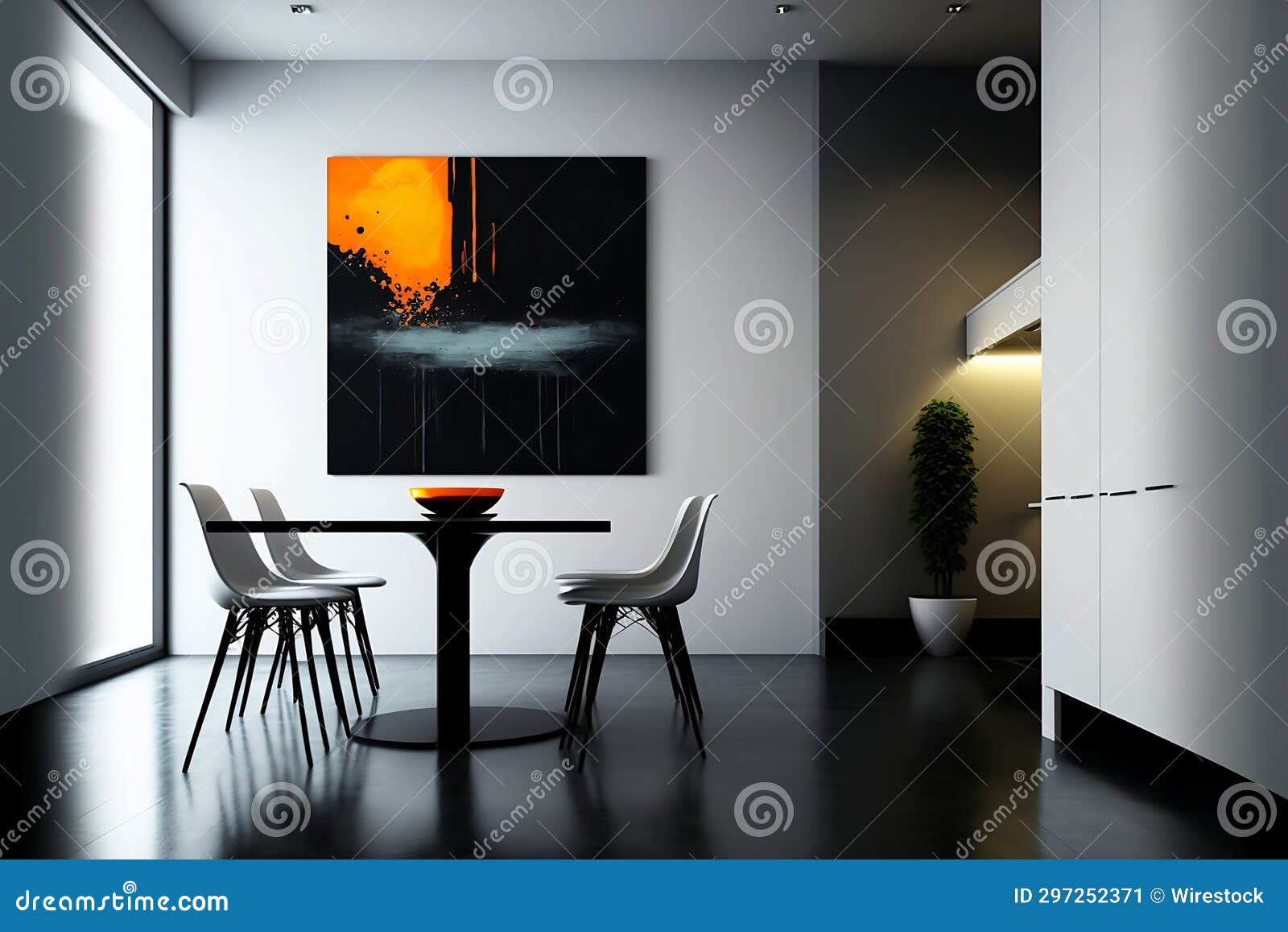 AI Generated Illustration of a Beautiful Simple Dining Room with an