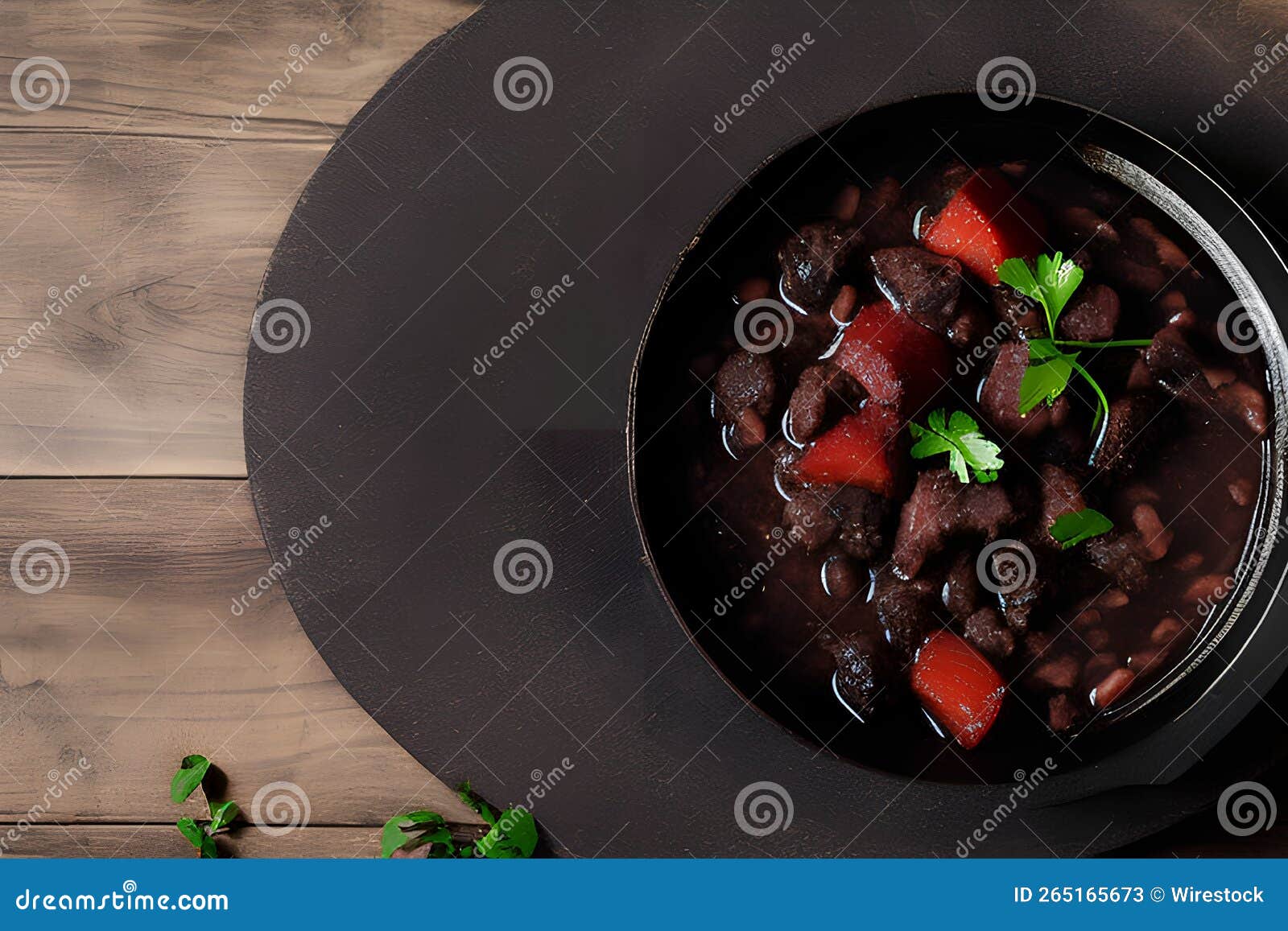 AIgenerated Illustration of a Beef Bourguignon Dish in a Black Bowl