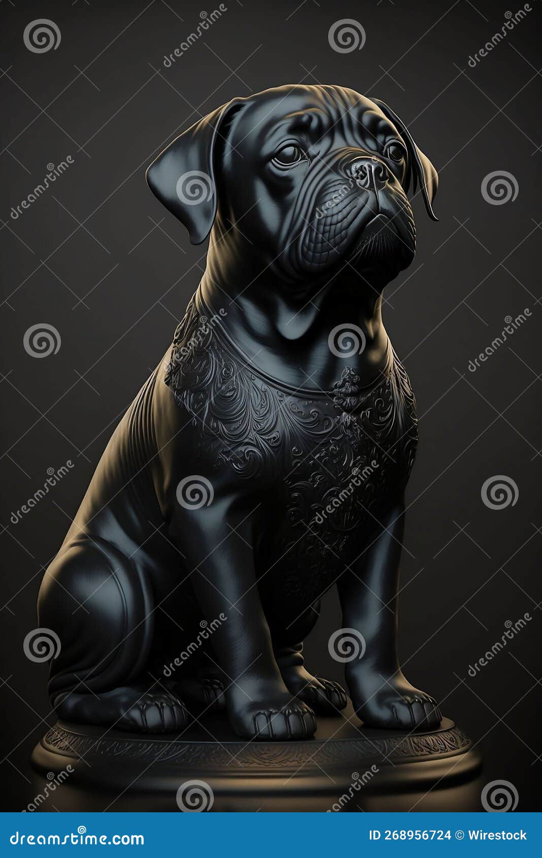 AI Generated Illustration of a Black Dog Statue Stock Illustration