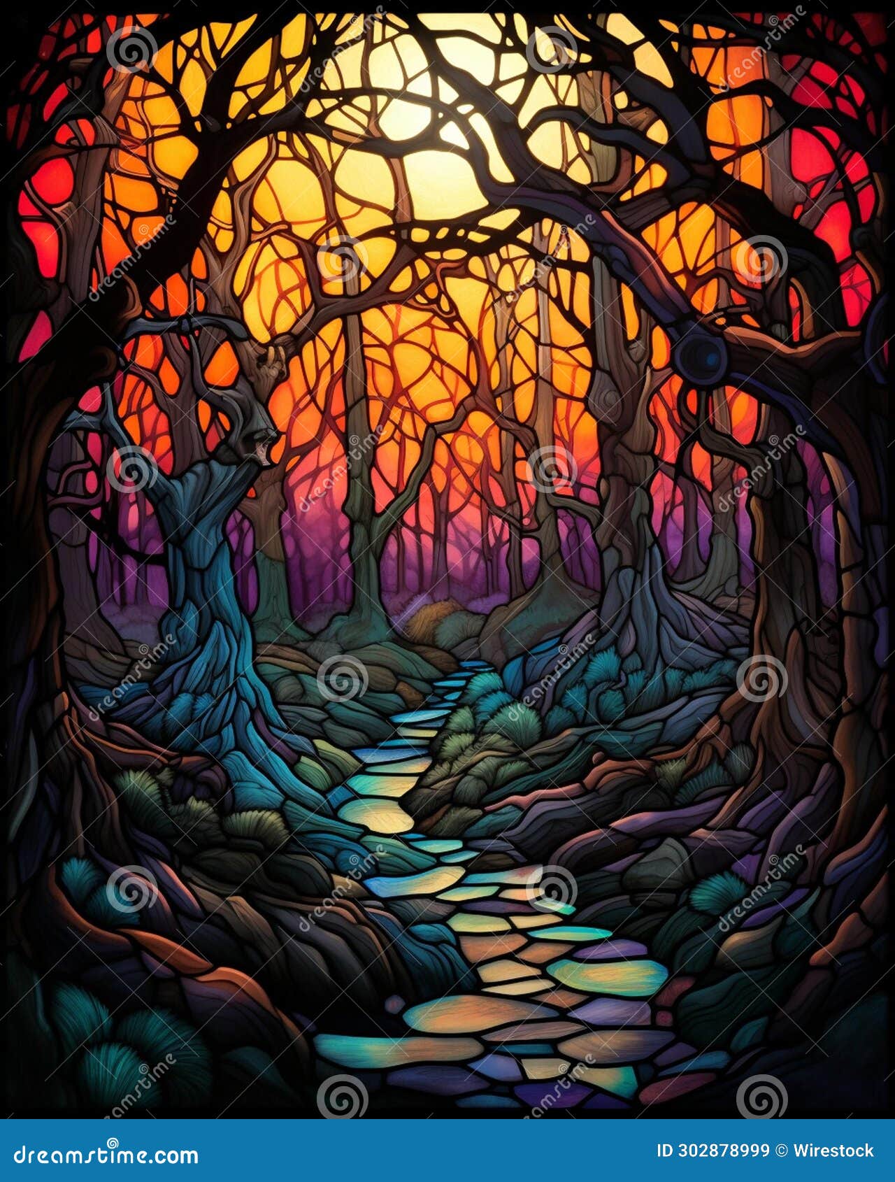 ai generated  of a colorful mosaic composition of a forest