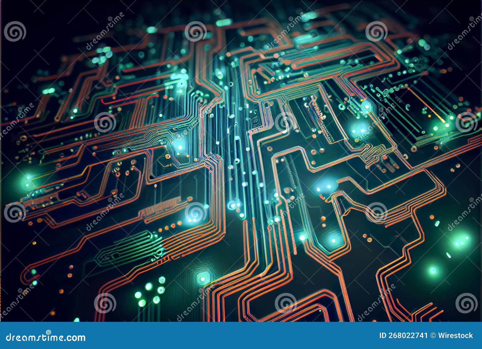 AI Generated Illustration of Electronic Circuit Board Stock Circuit Diagram