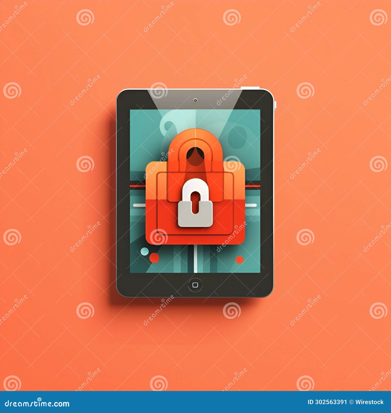 AI Generated Illustration of an Electronic Tablet Device with a Lock