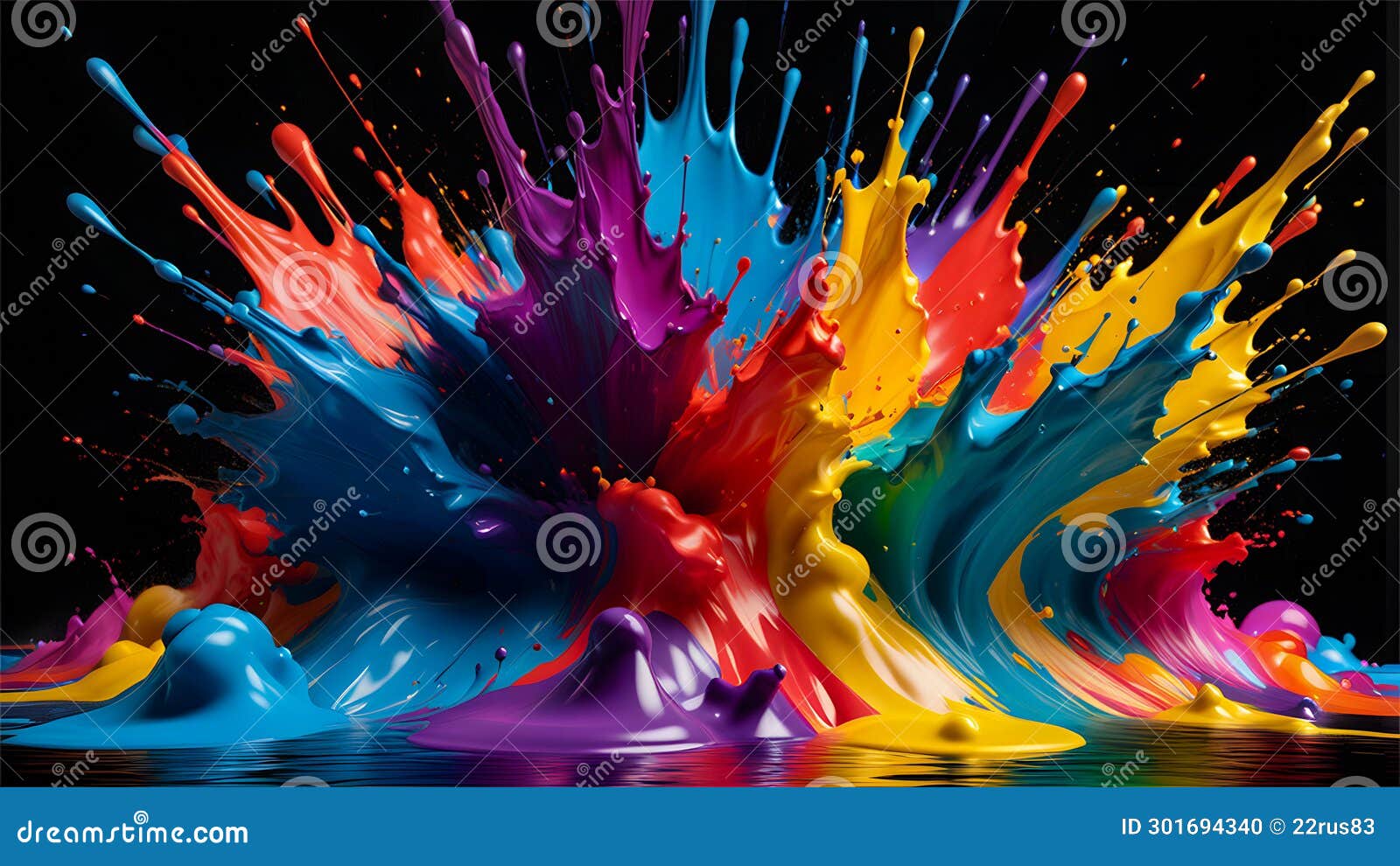 AI Generated. Illustration. Explosion of Bright Acrylic Paints. Mixing