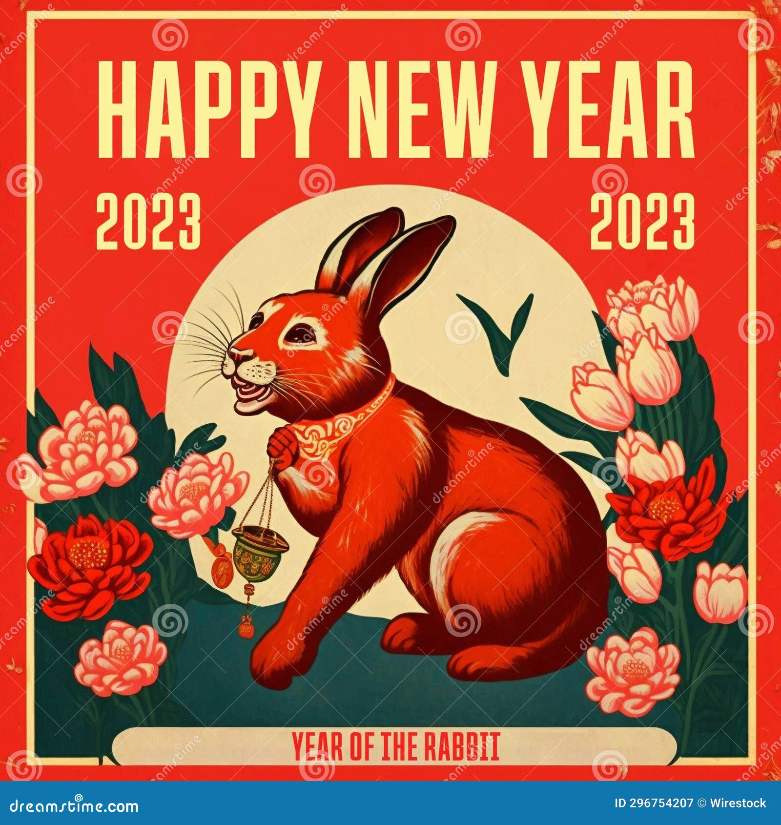 AIgenerated Illustration of a Happy New Year Card with a Rabbit Stock