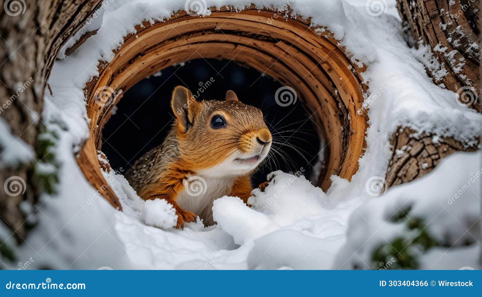 ai generated  of an inquisitive grey squirrel standing at the entrance of a tree hole