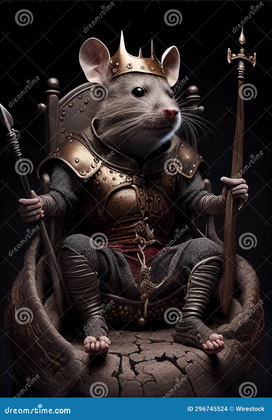 Image of a rat with a crown sitting on a throne