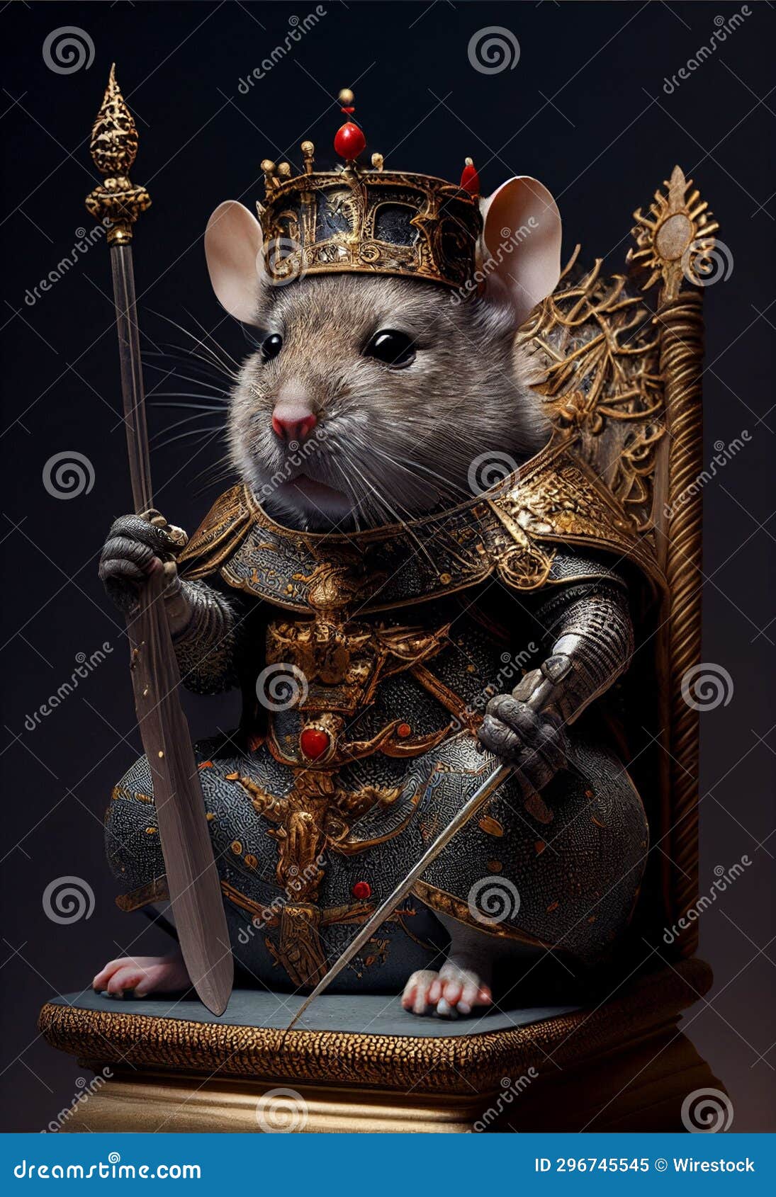 Image of a rat with a crown sitting on a throne