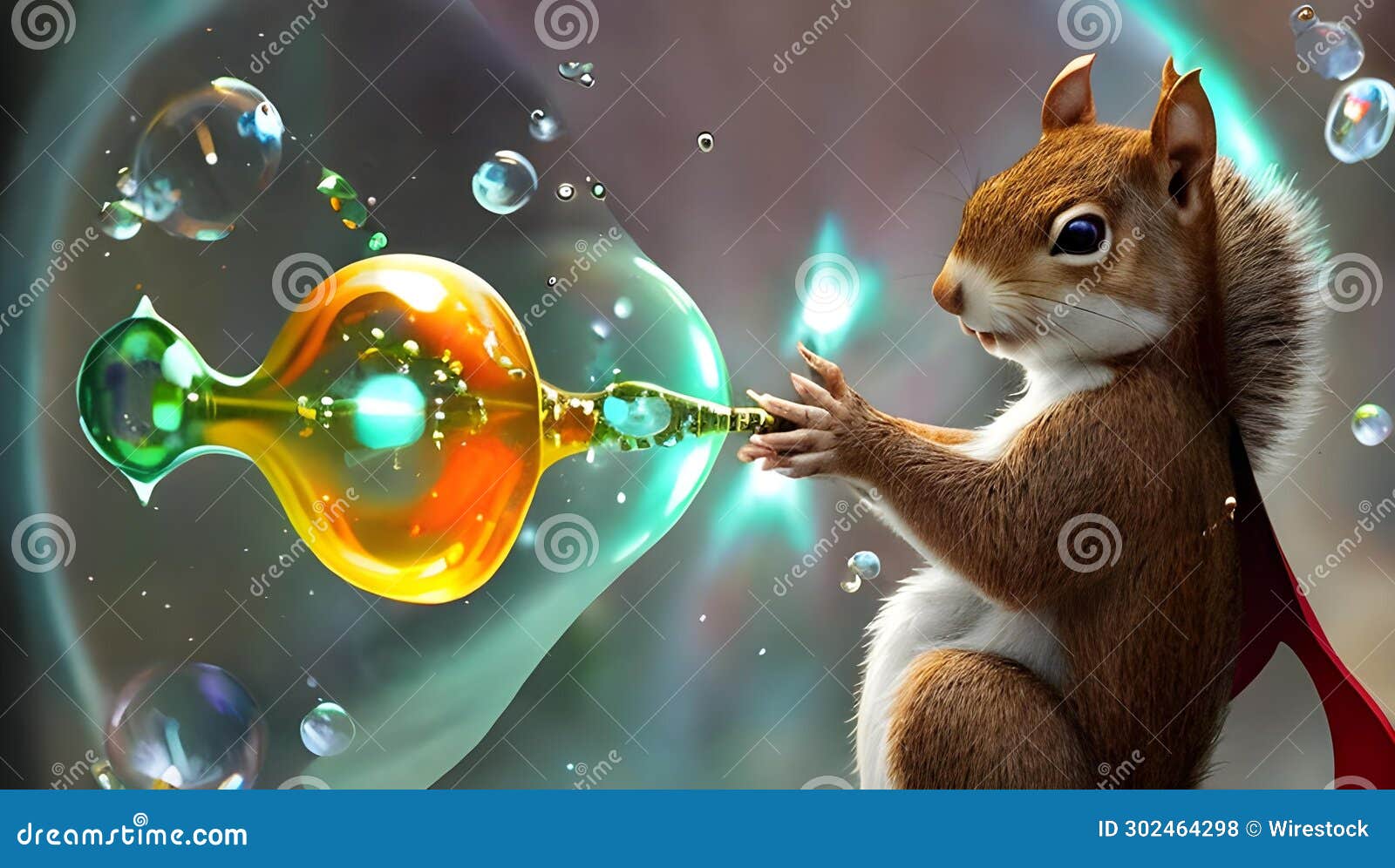 AI Generated Illustration of a Magical Squirrel Casting Bubble